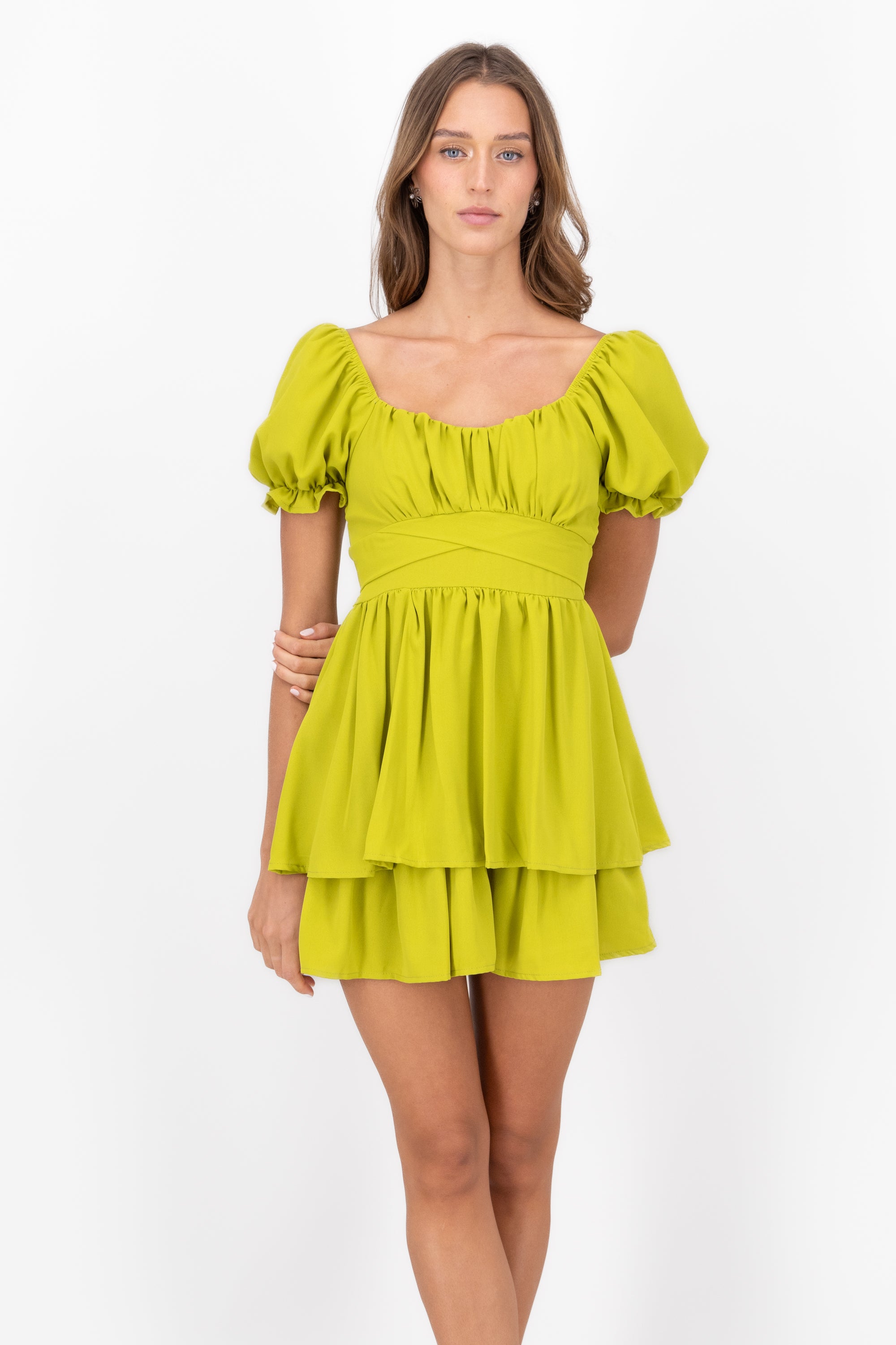 Layered ruffle mini dress LIME GREEN