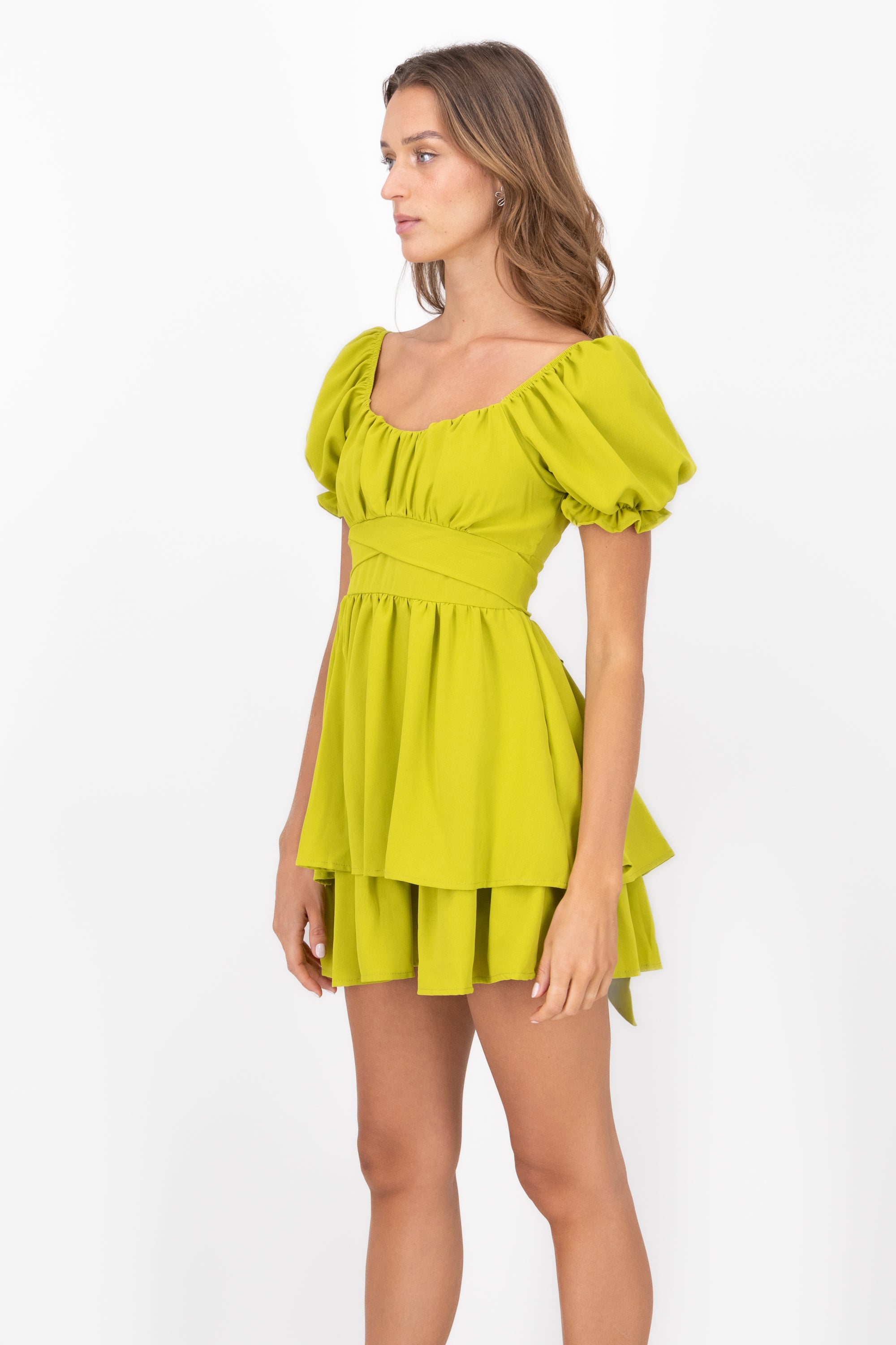 Layered ruffle mini dress LIME GREEN