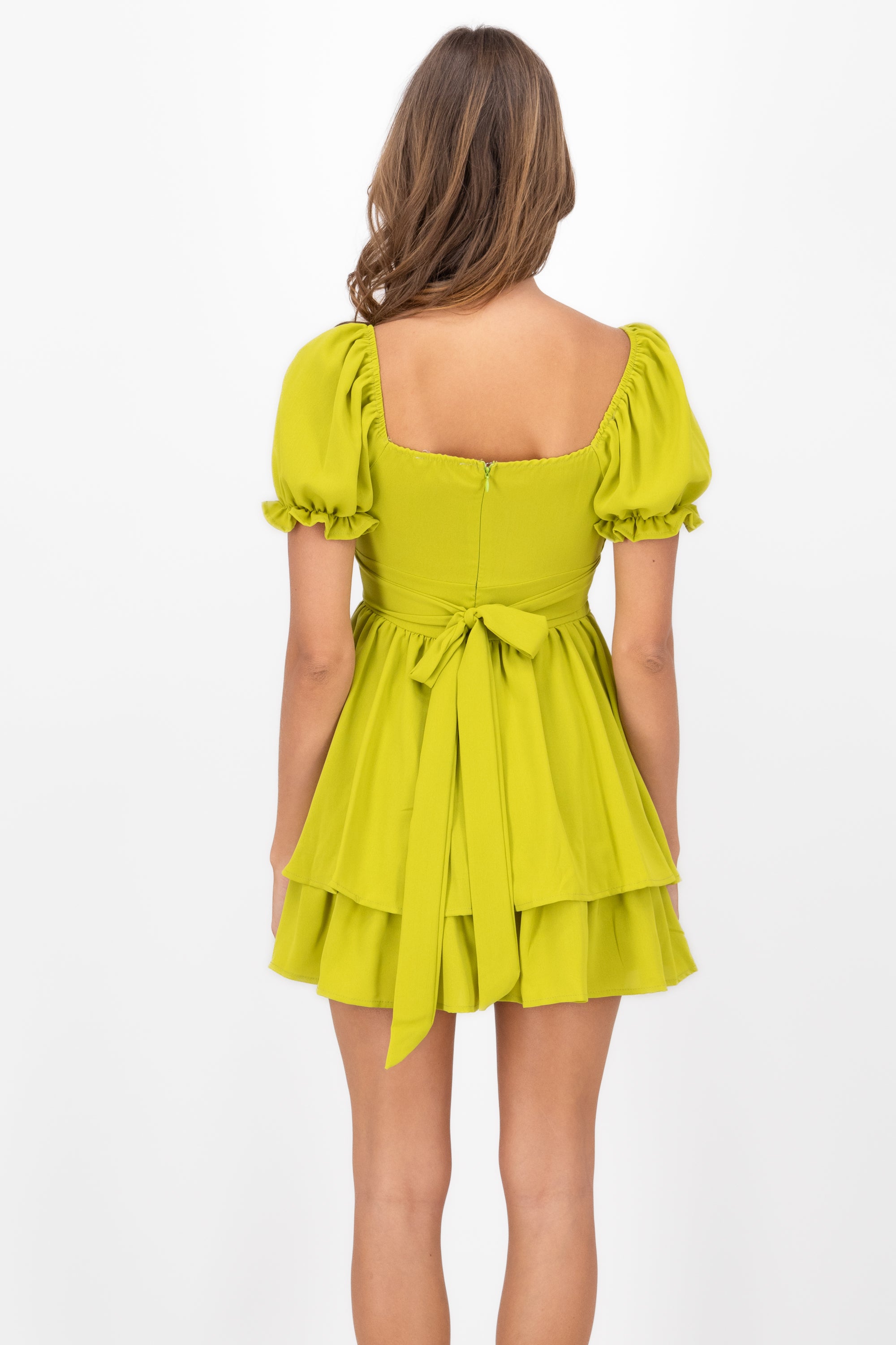 Layered ruffle mini dress LIME GREEN