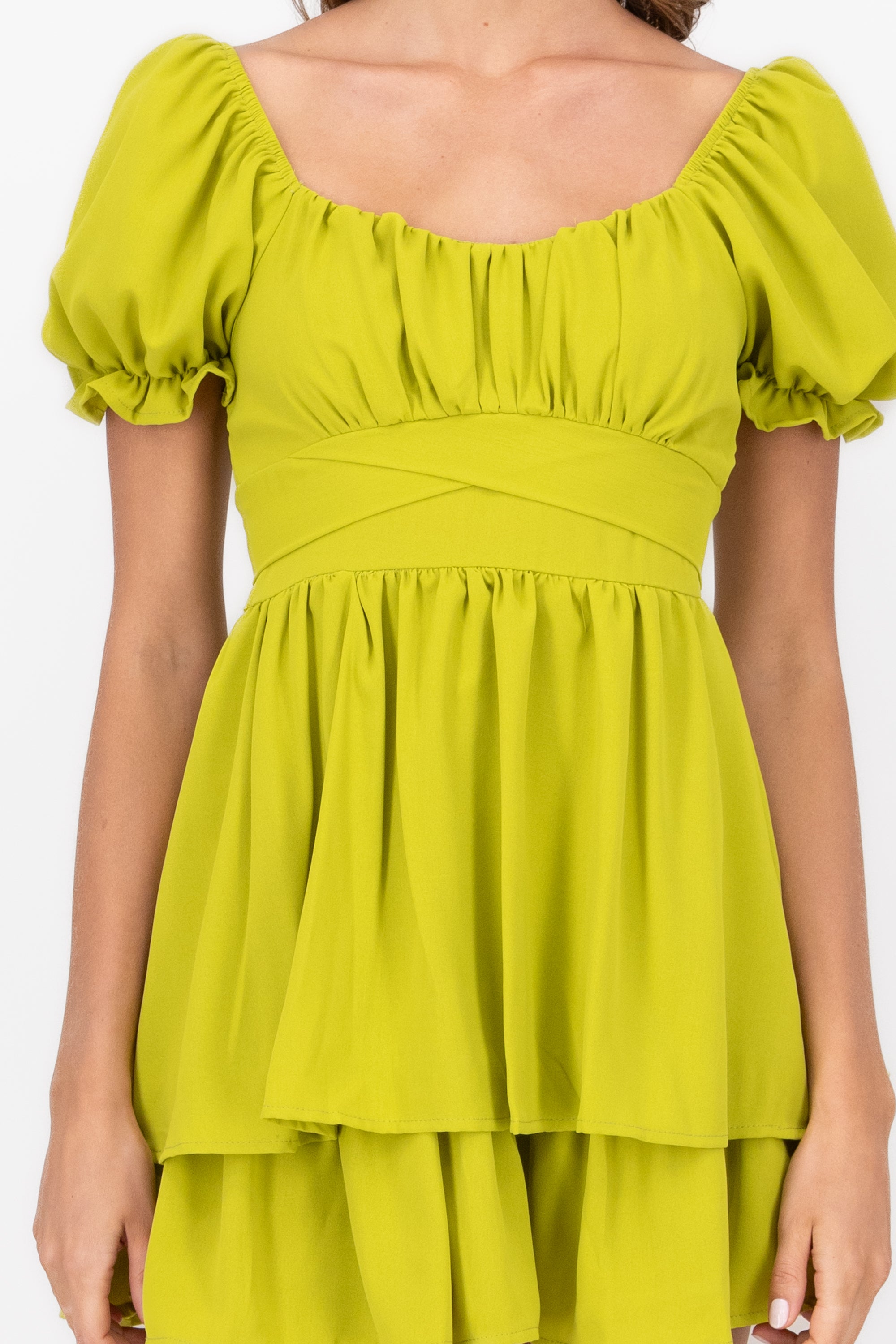 Layered ruffle mini dress LIME GREEN