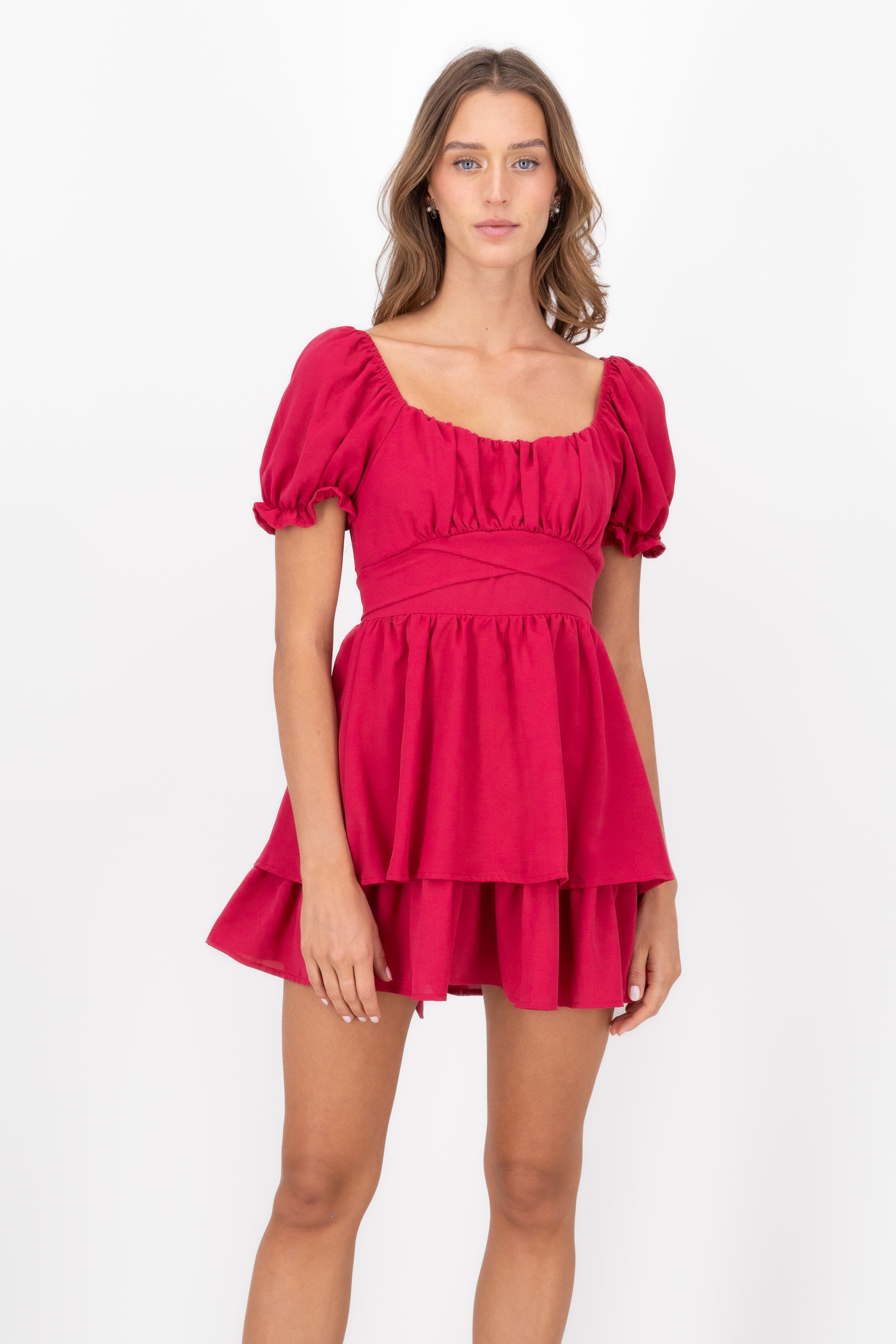 Layered ruffle mini dress MAGENTA