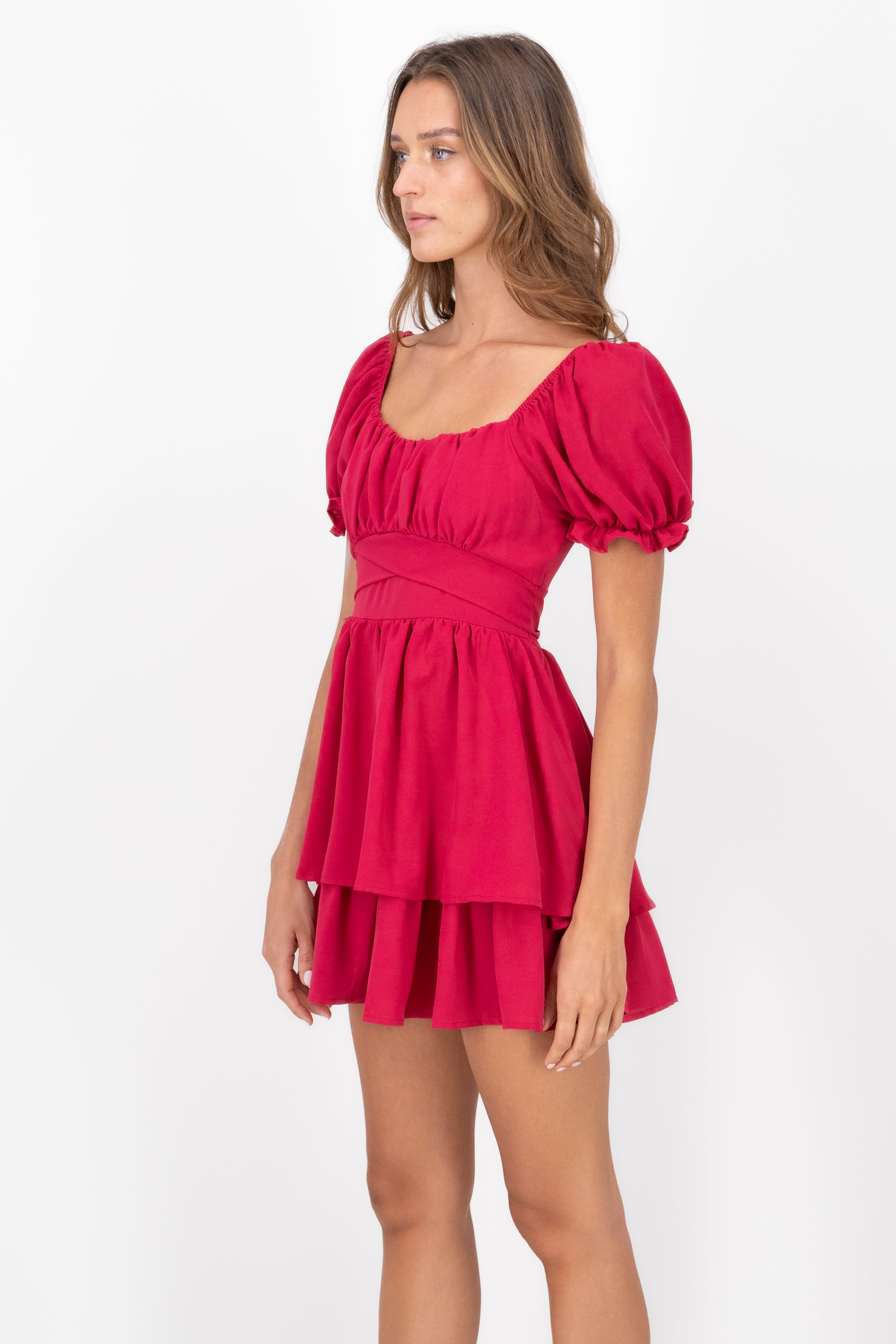 Layered ruffle mini dress MAGENTA