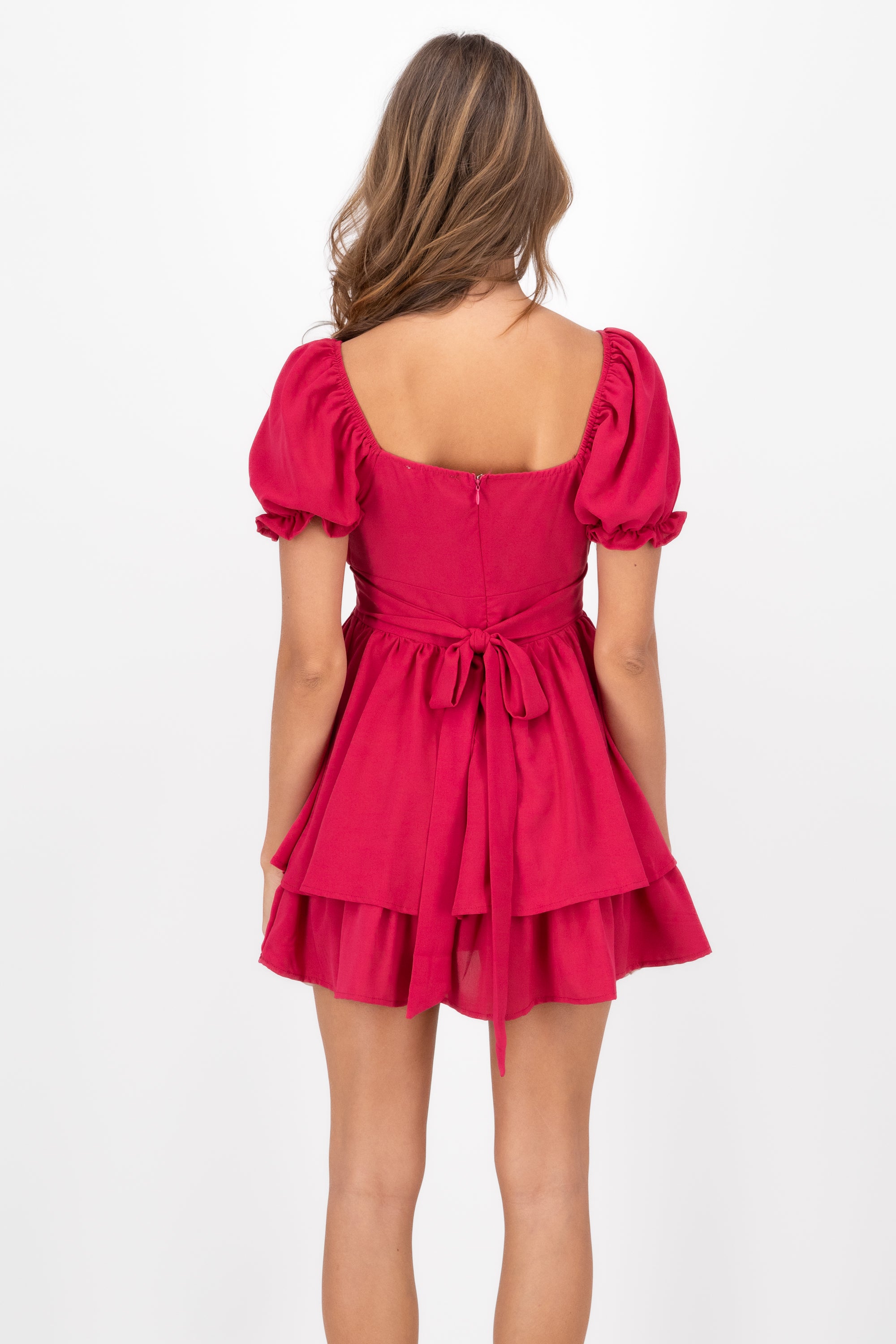 Layered ruffle mini dress MAGENTA