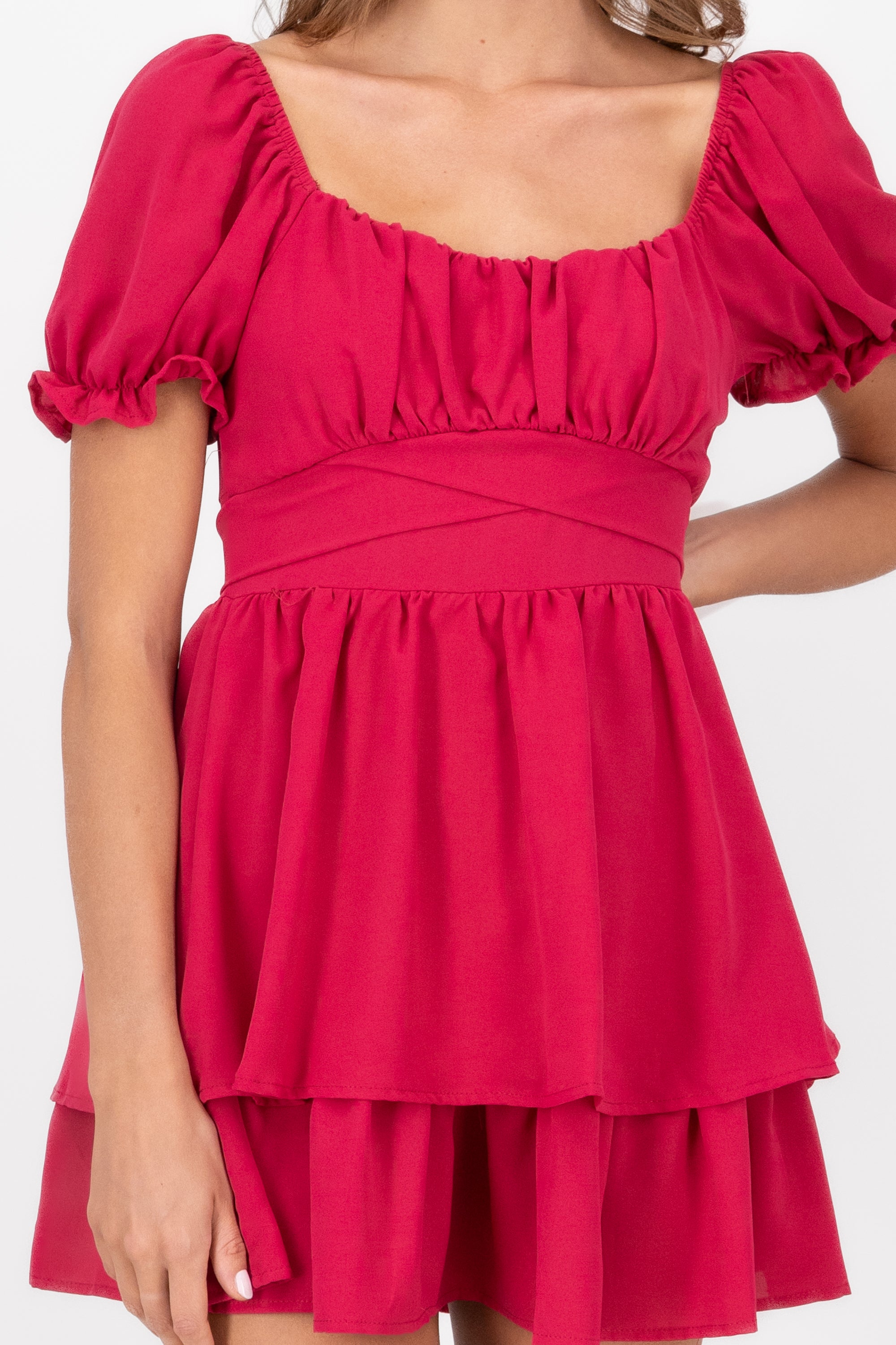 Layered ruffle mini dress MAGENTA