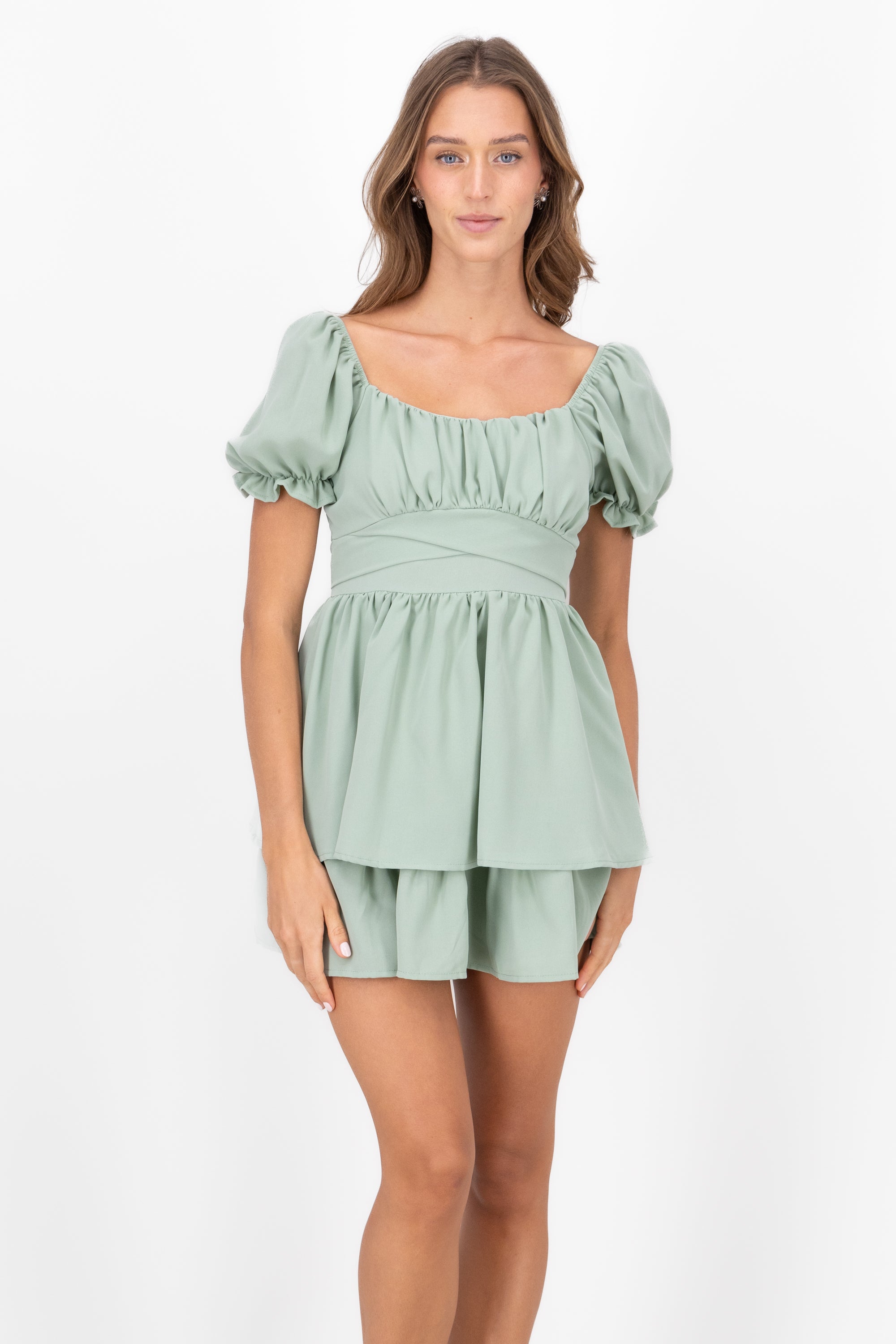 Layered ruffle mini dress SAGE