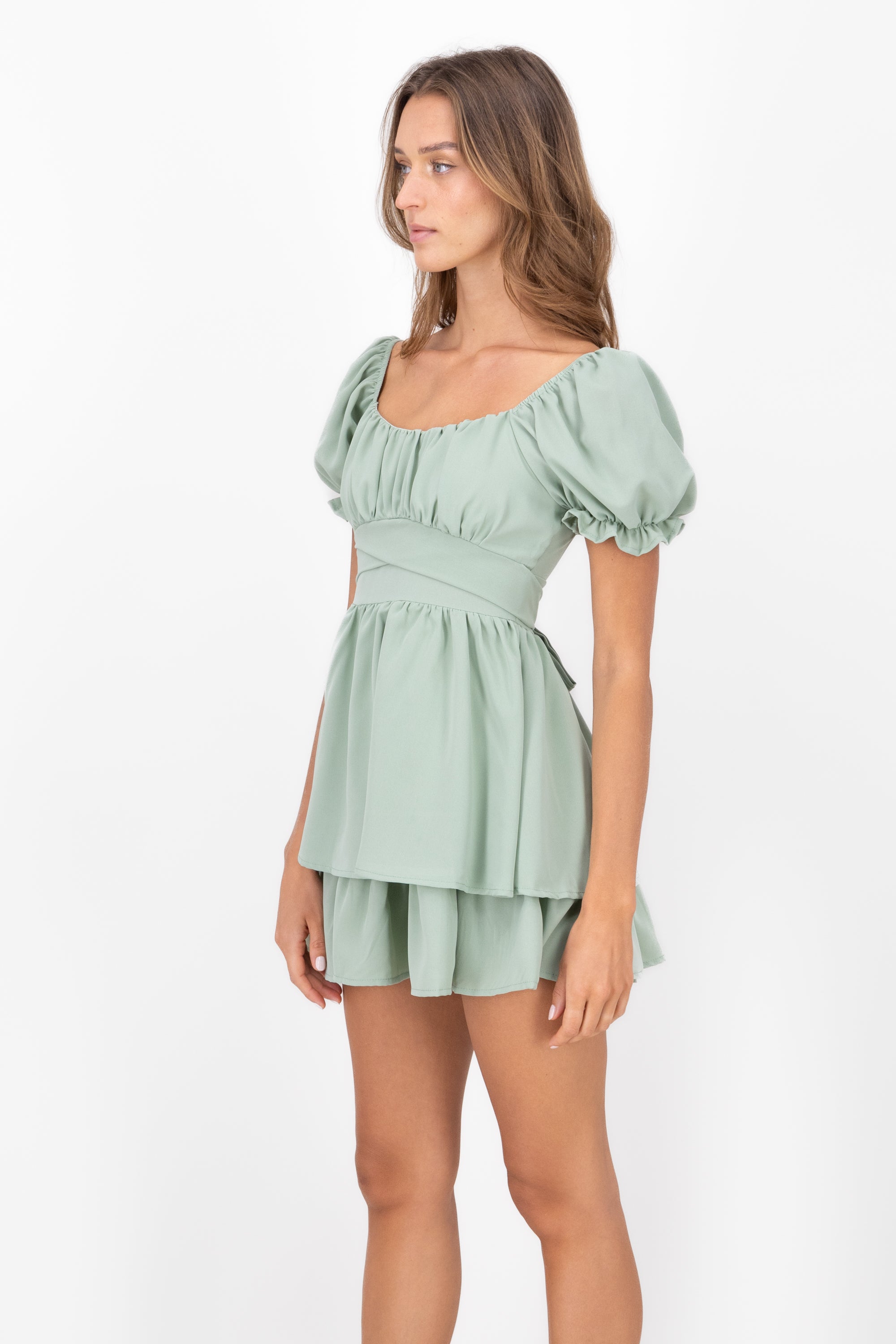 Layered ruffle mini dress SAGE