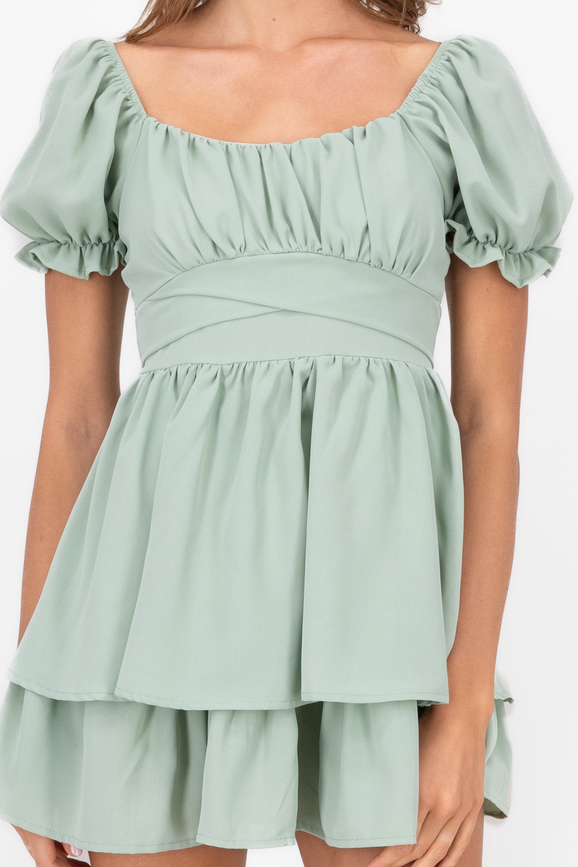 Layered ruffle mini dress SAGE