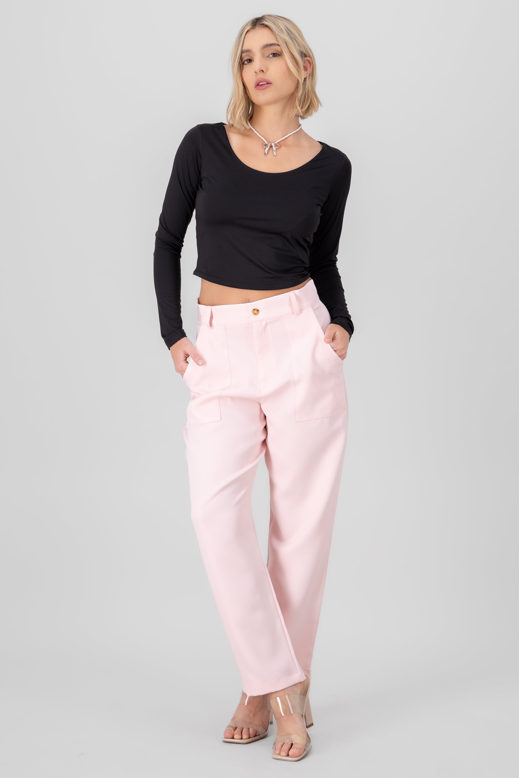 Highwaisted capri pant with pockets NUDE