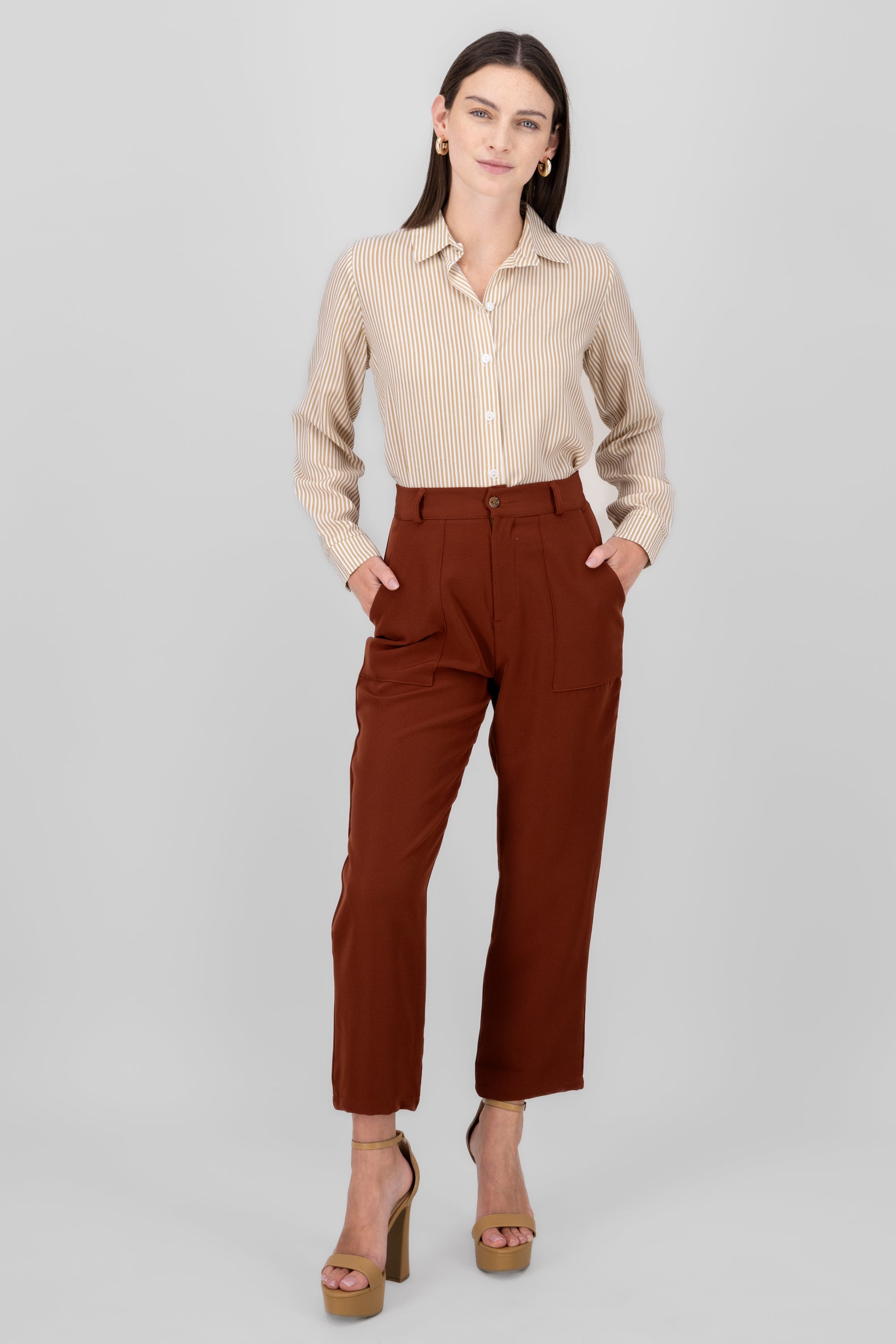 Highwaisted capri pant with pockets BRONZE