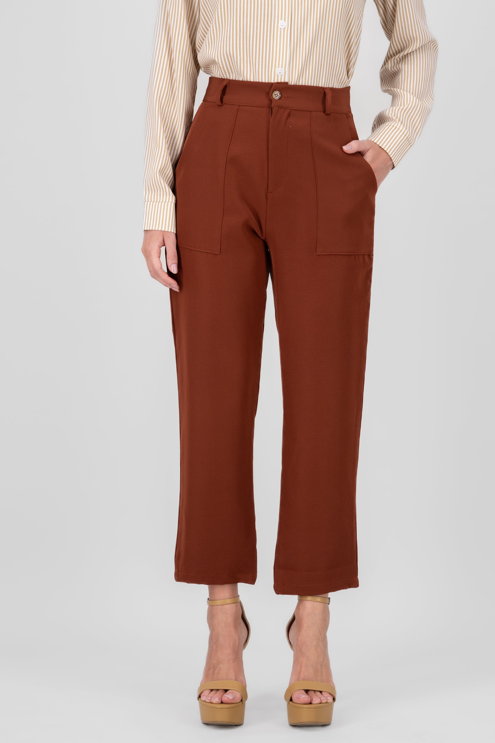 Highwaisted capri pant with pockets BRONZE