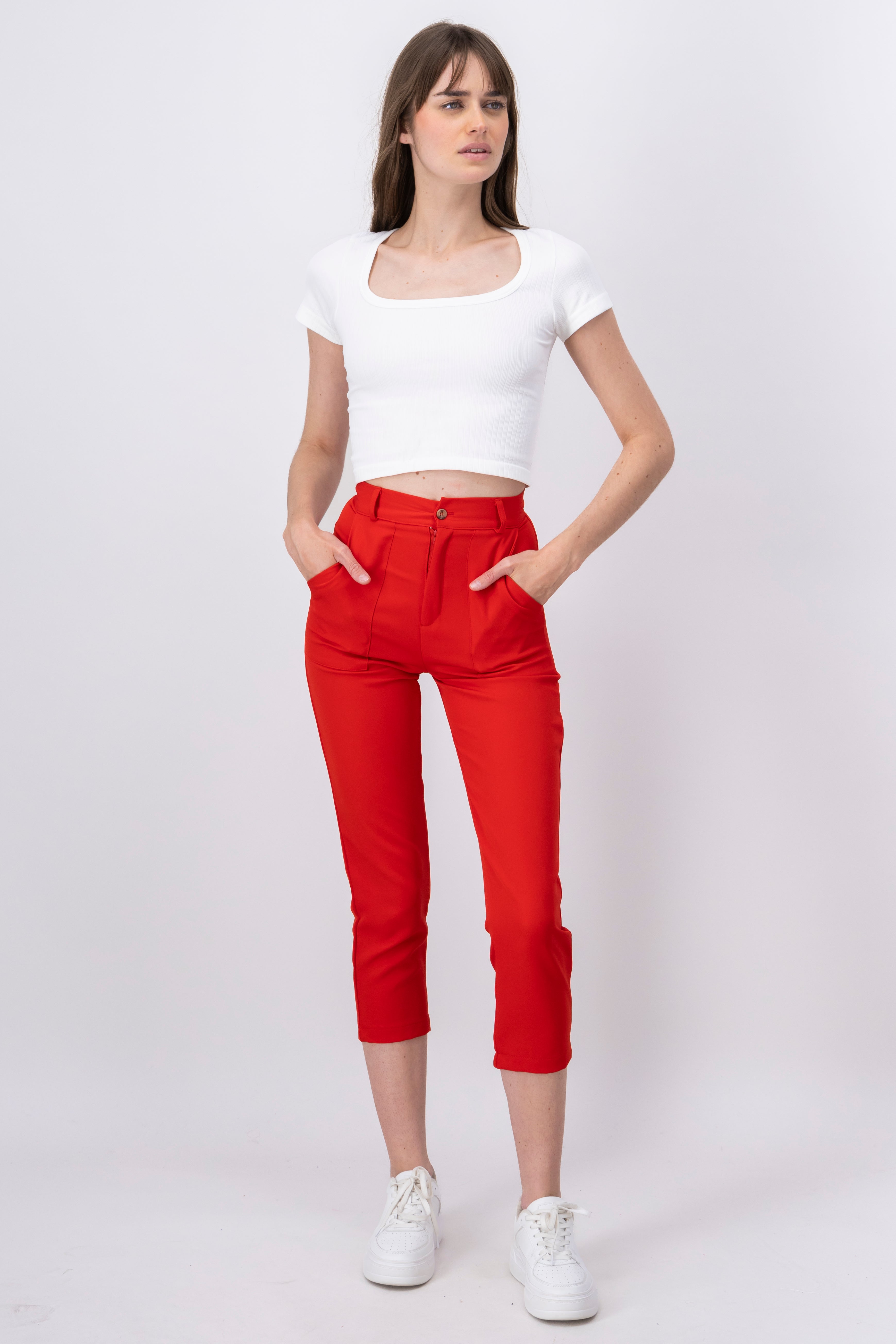 Highwaisted capri pant with pockets CHERRY RED