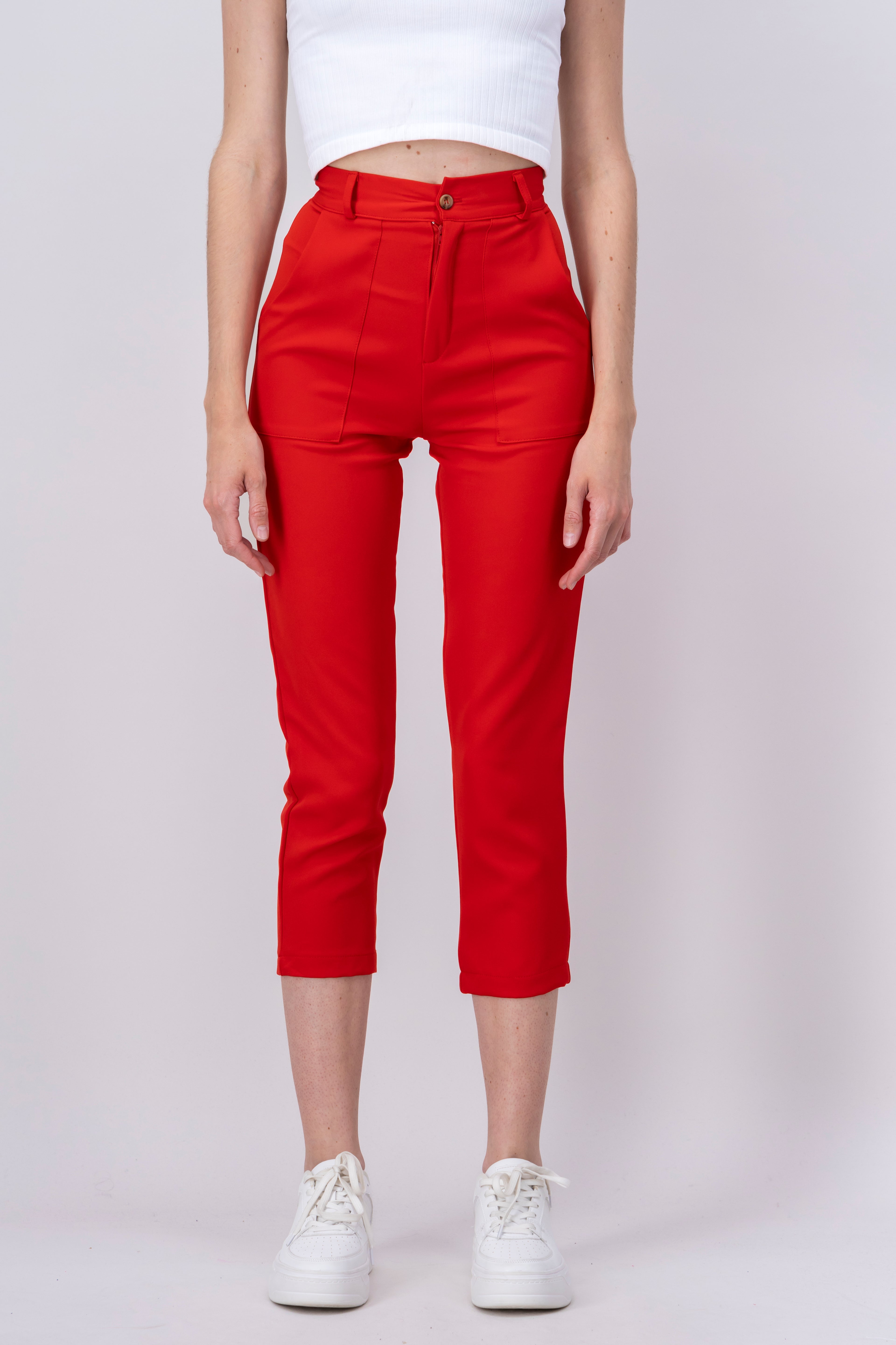 Highwaisted capri pant with pockets CHERRY RED