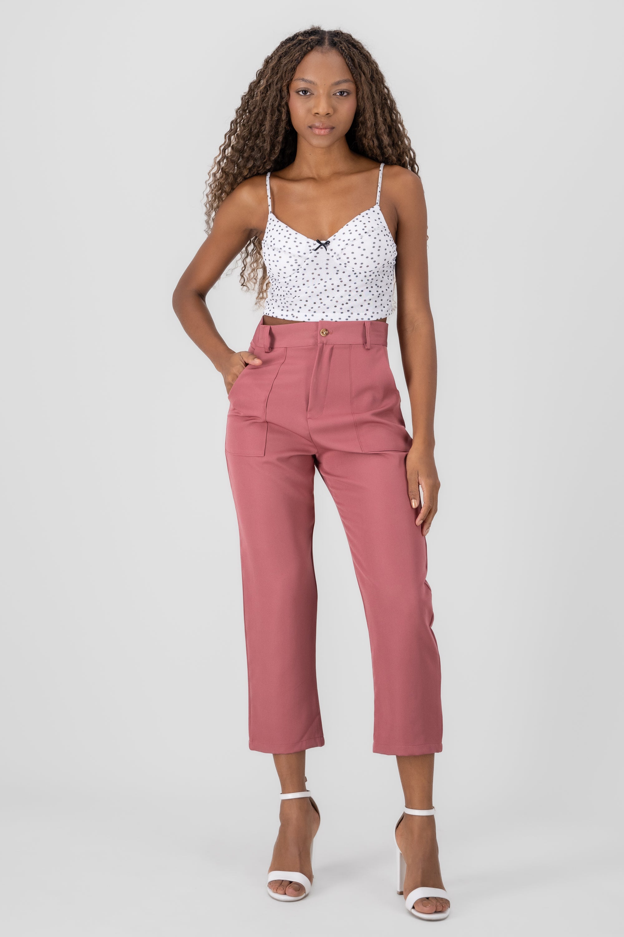 Highwaisted capri pant with pockets MAUVE