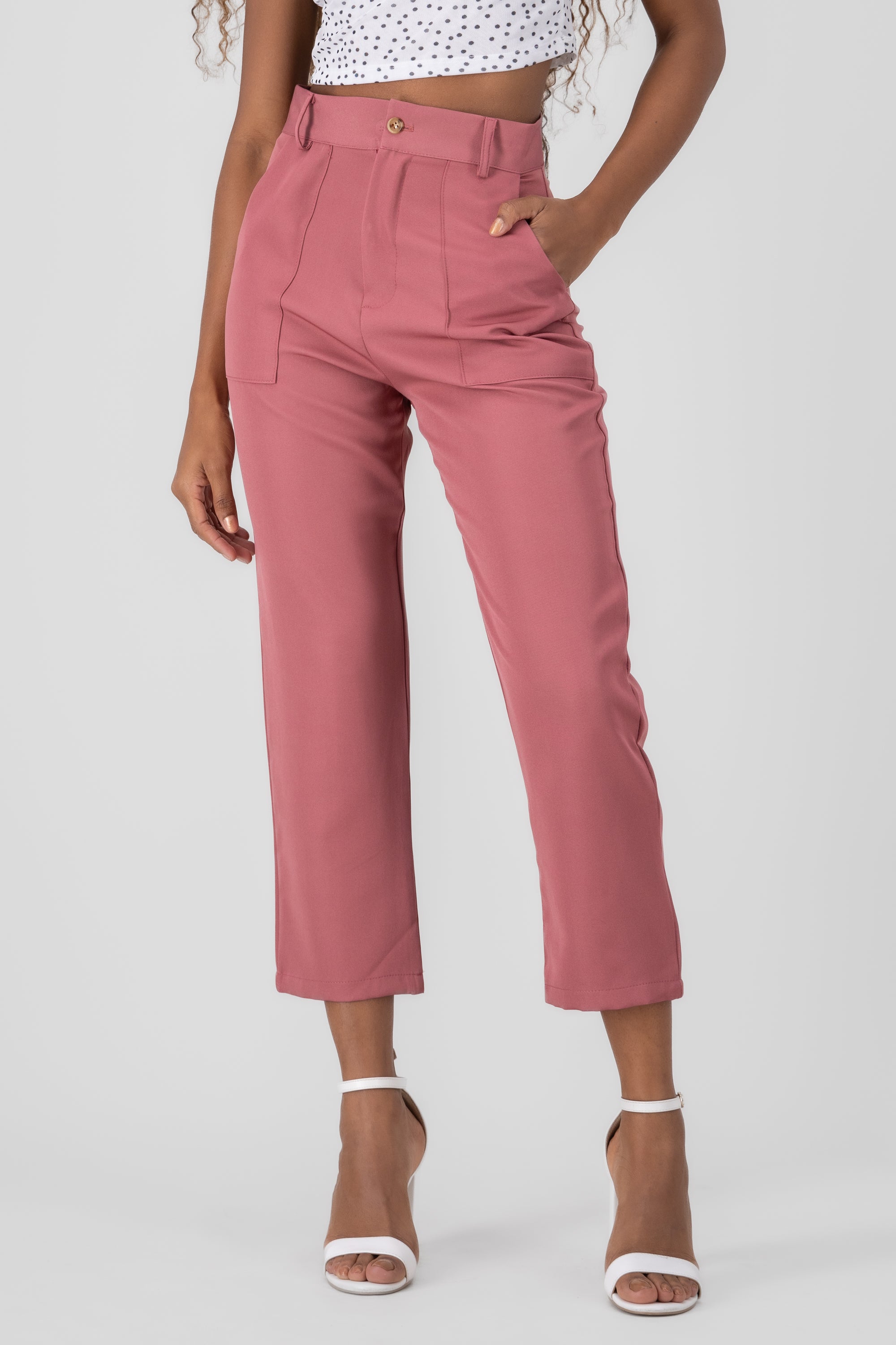 Highwaisted capri pant with pockets MAUVE