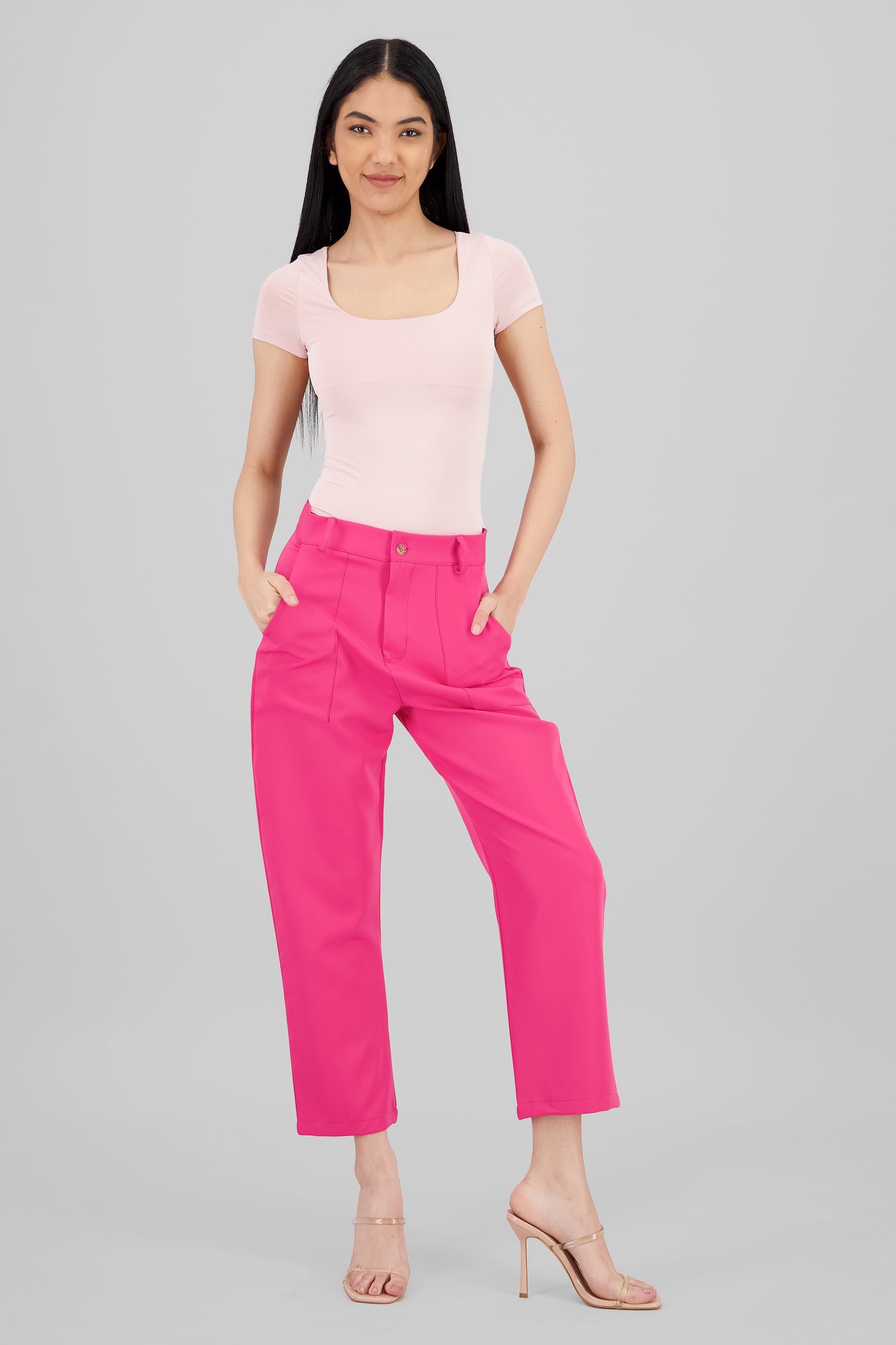 Highwaisted capri pant with pockets FUCHSIA