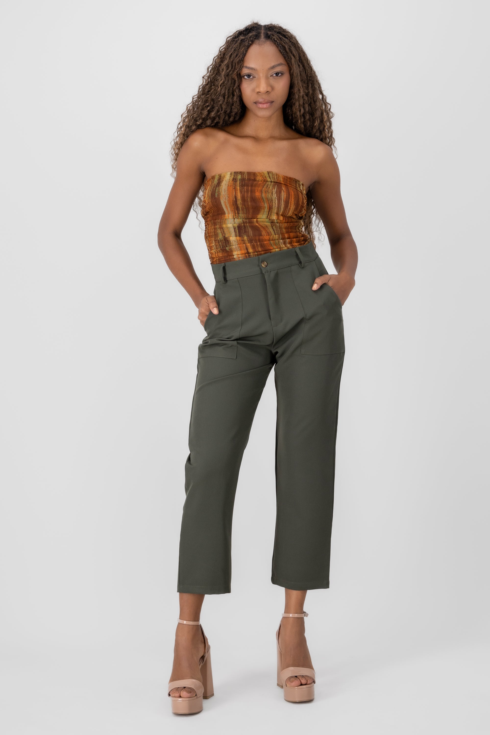 Highwaisted capri pant with pockets DARK GREEN