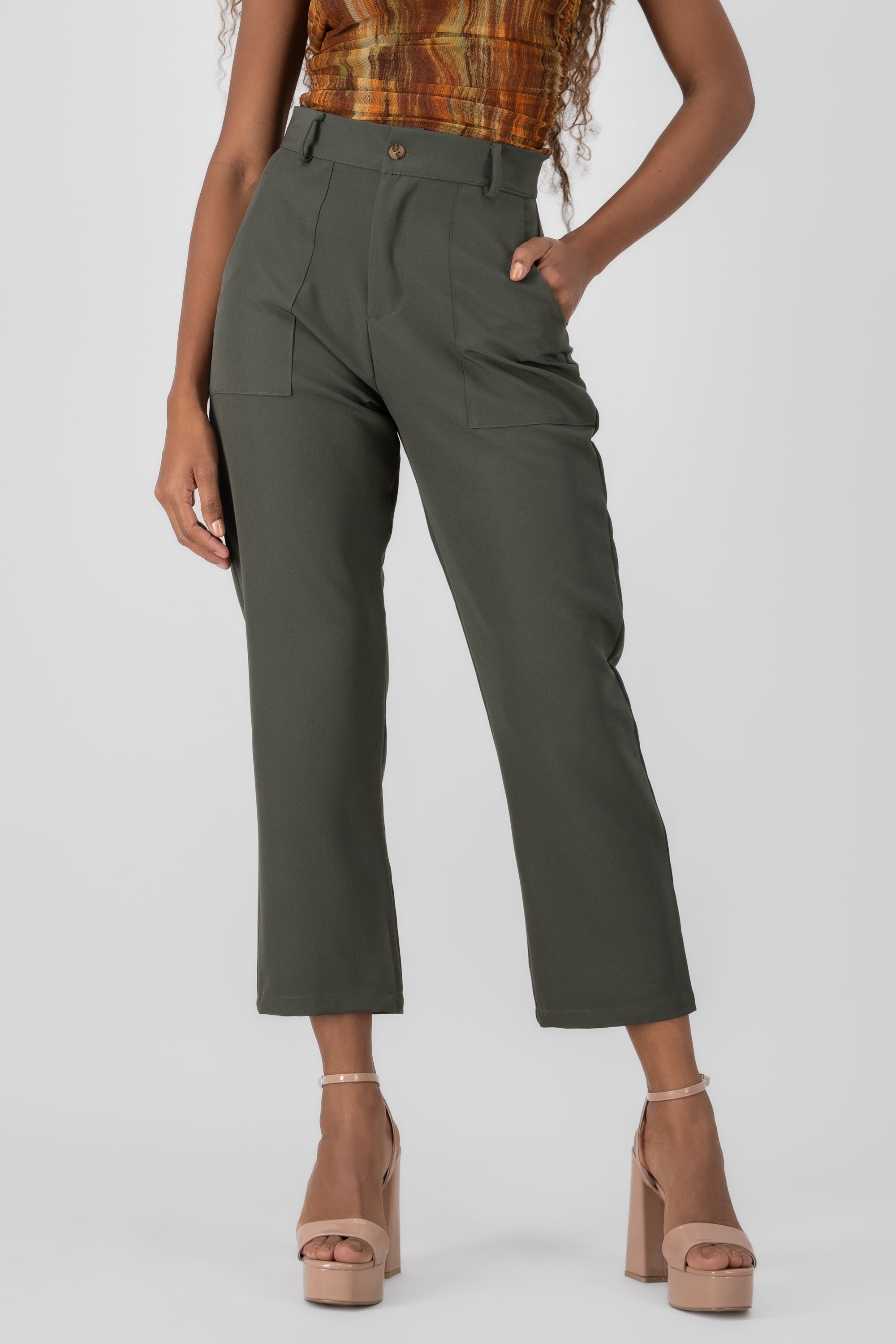 Highwaisted capri pant with pockets DARK GREEN