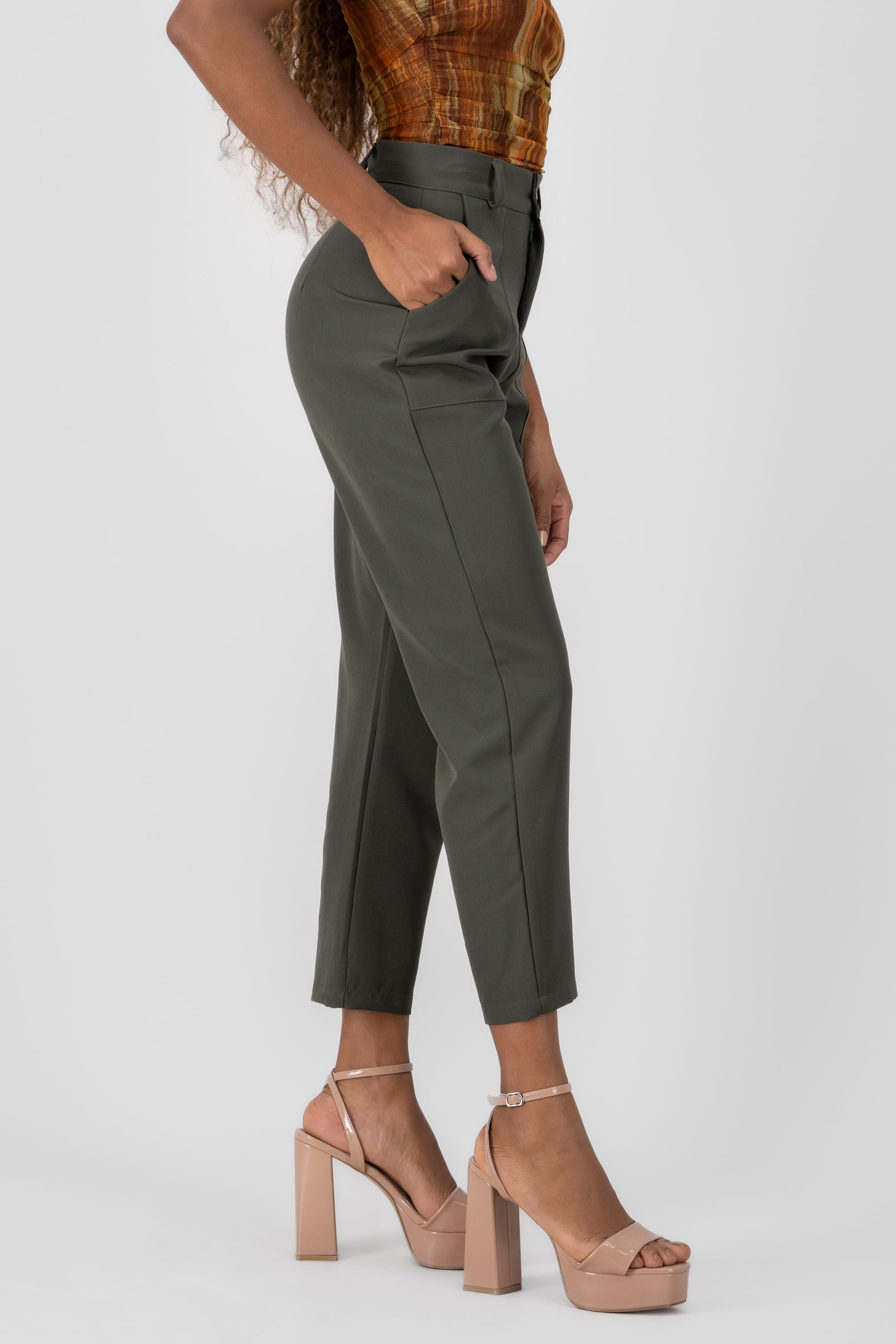 Highwaisted capri pant with pockets DARK GREEN