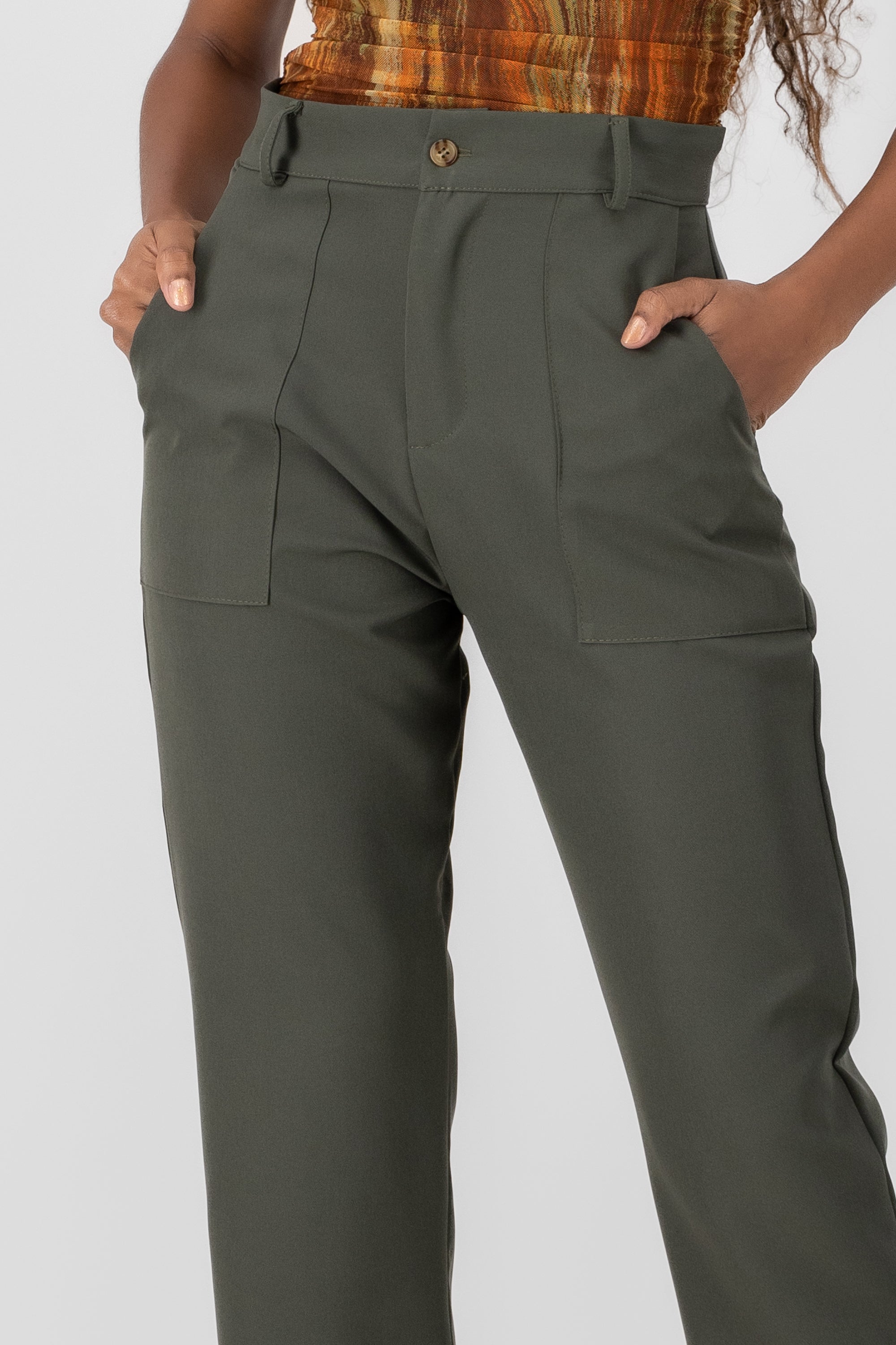 Highwaisted capri pant with pockets DARK GREEN