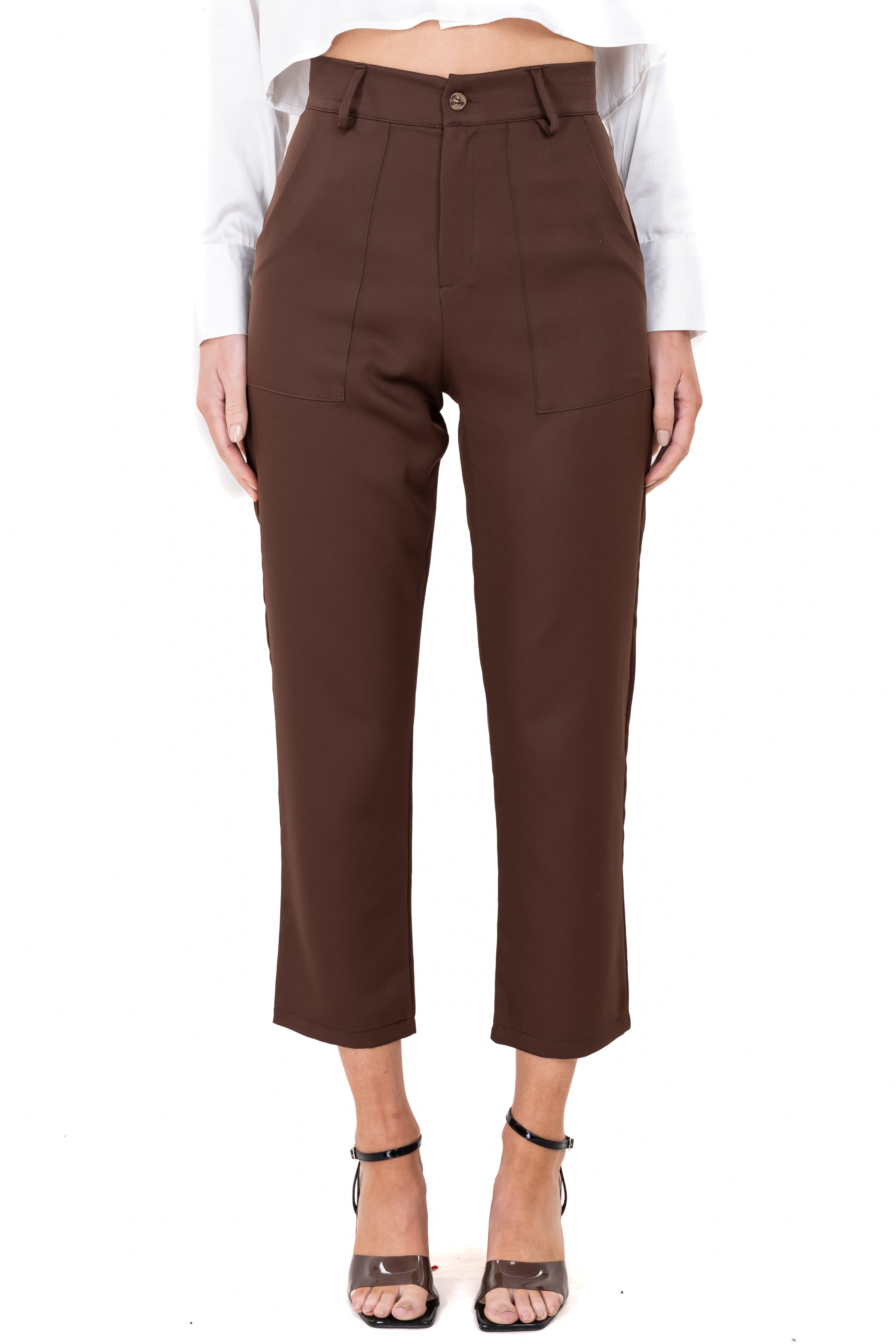 Highwaisted capri pant with pockets DARK BROWN