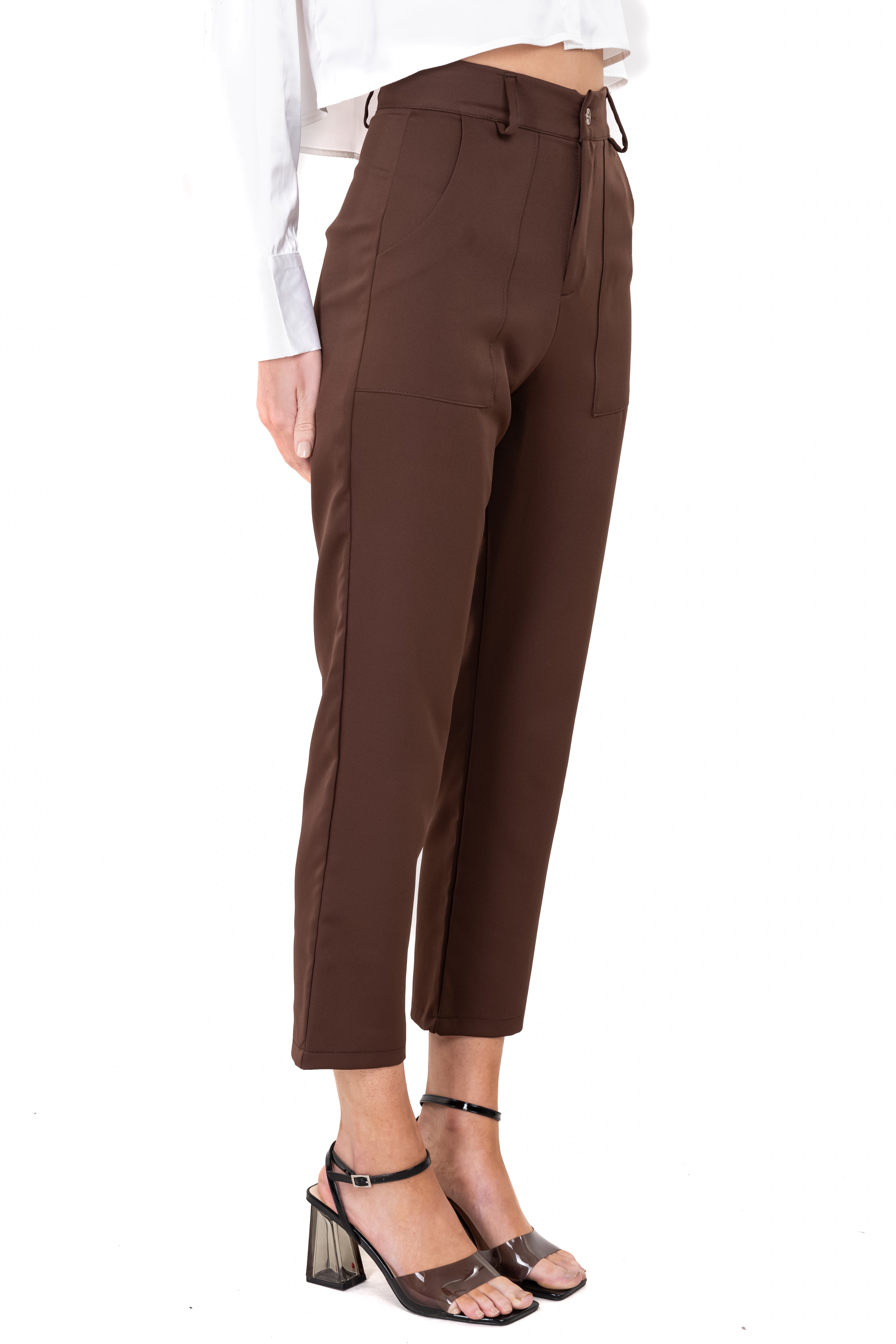 Highwaisted capri pant with pockets DARK BROWN