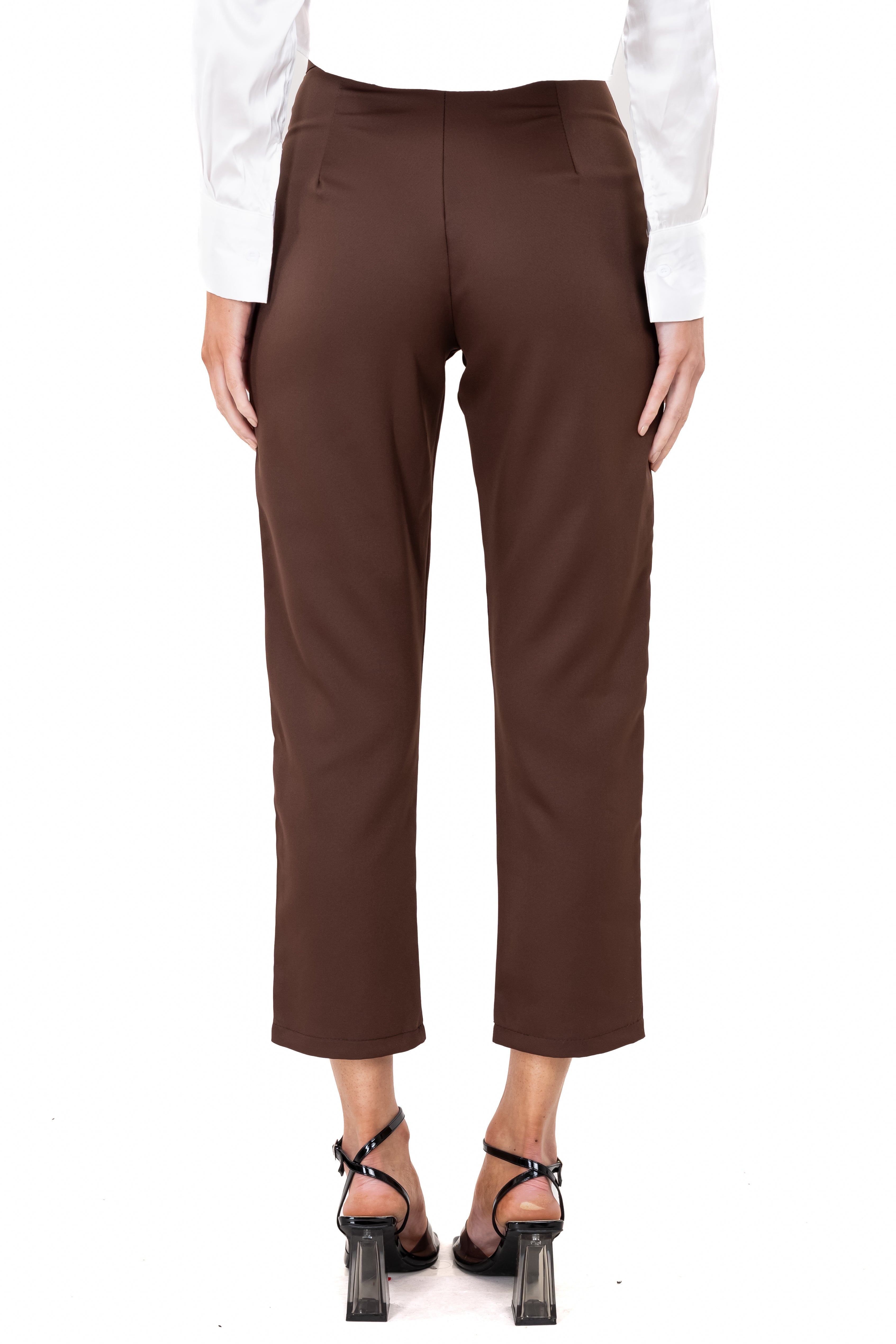 Highwaisted capri pant with pockets DARK BROWN