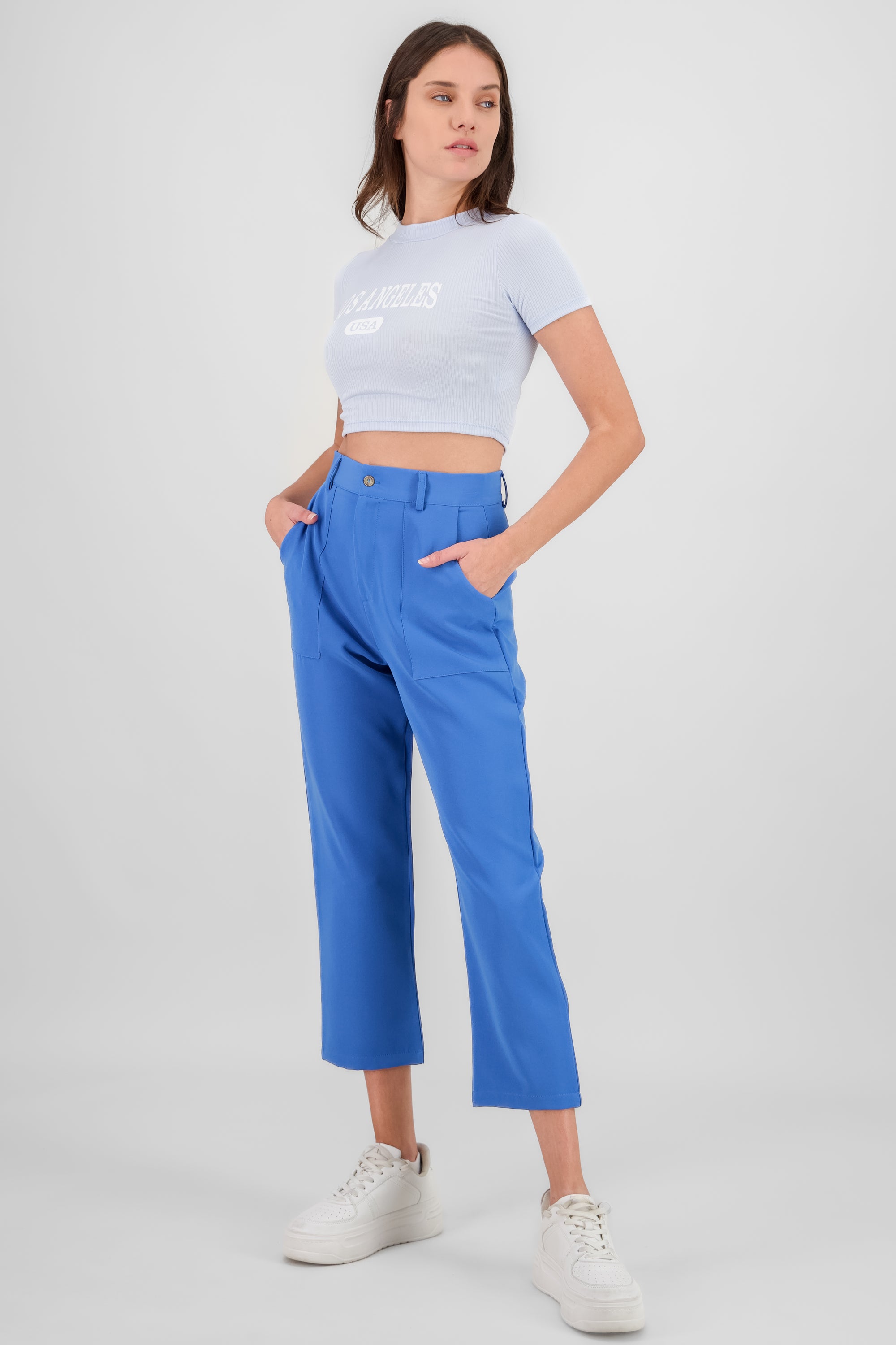 Highwaisted capri pant with pockets BRIGHT BLUE