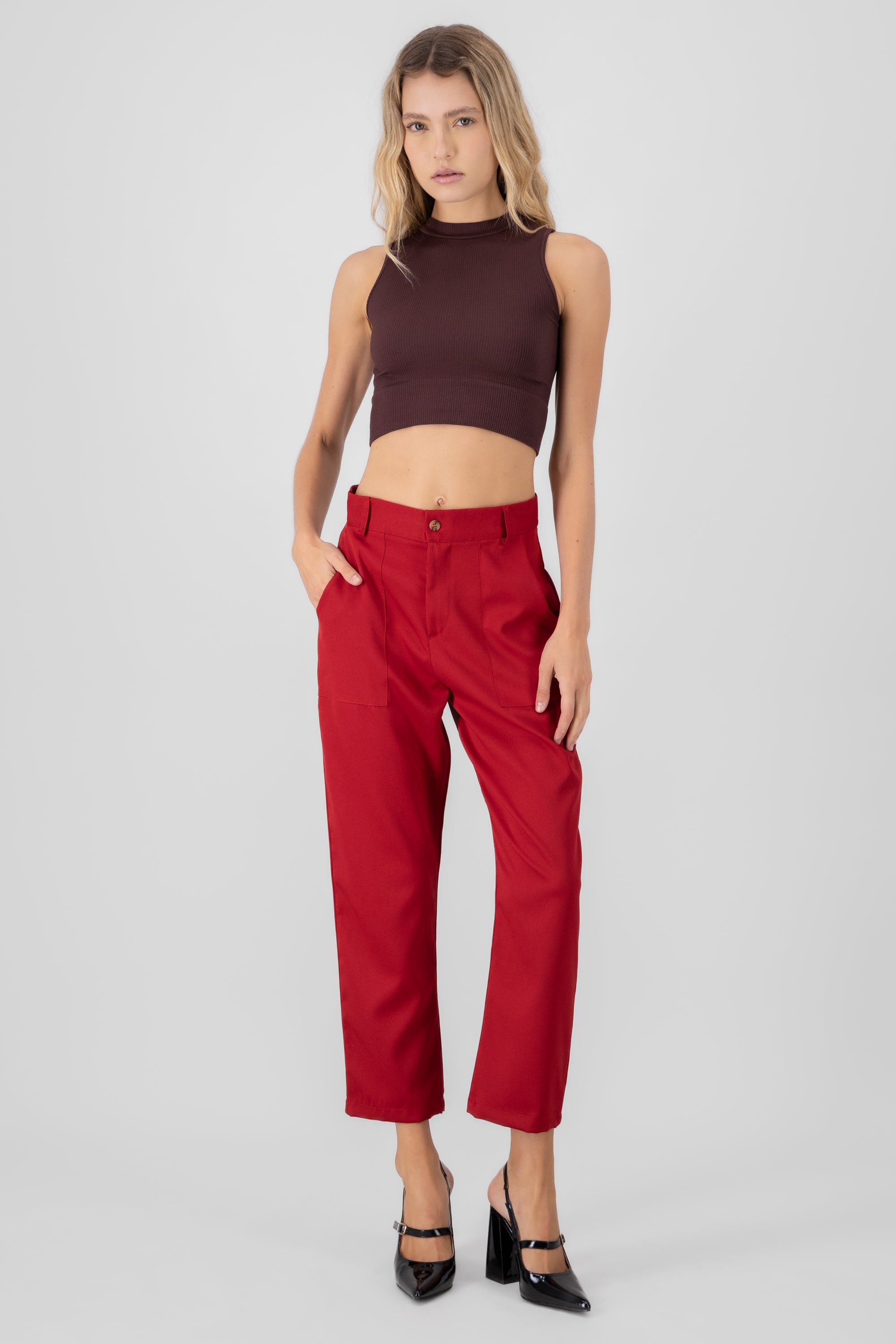 Highwaisted capri pant with pockets TOMATO RED