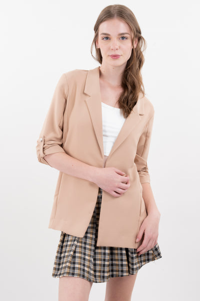 Solid blazer with adjustable sleeves TAN