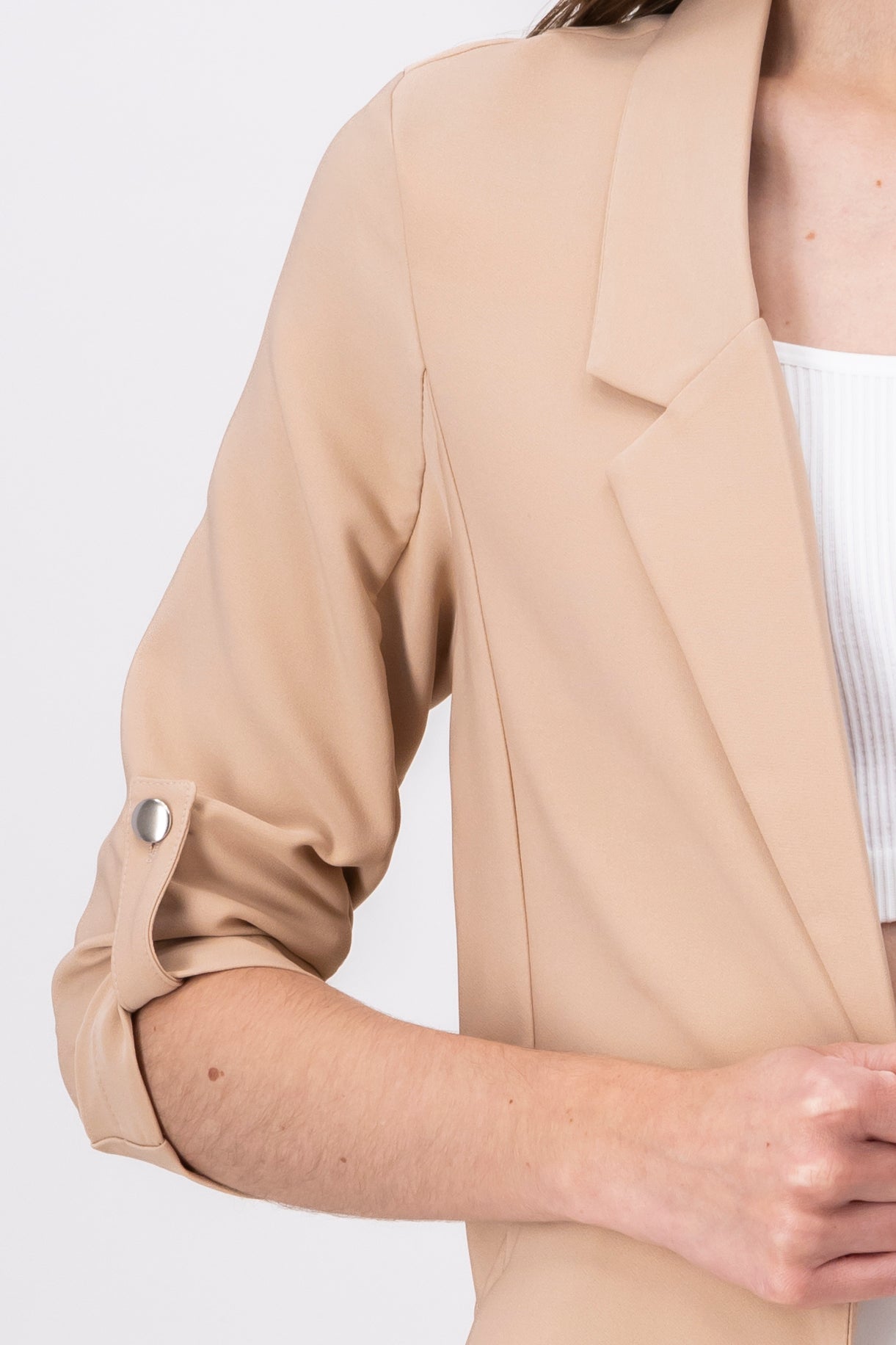 Solid blazer with adjustable sleeves BEIGE