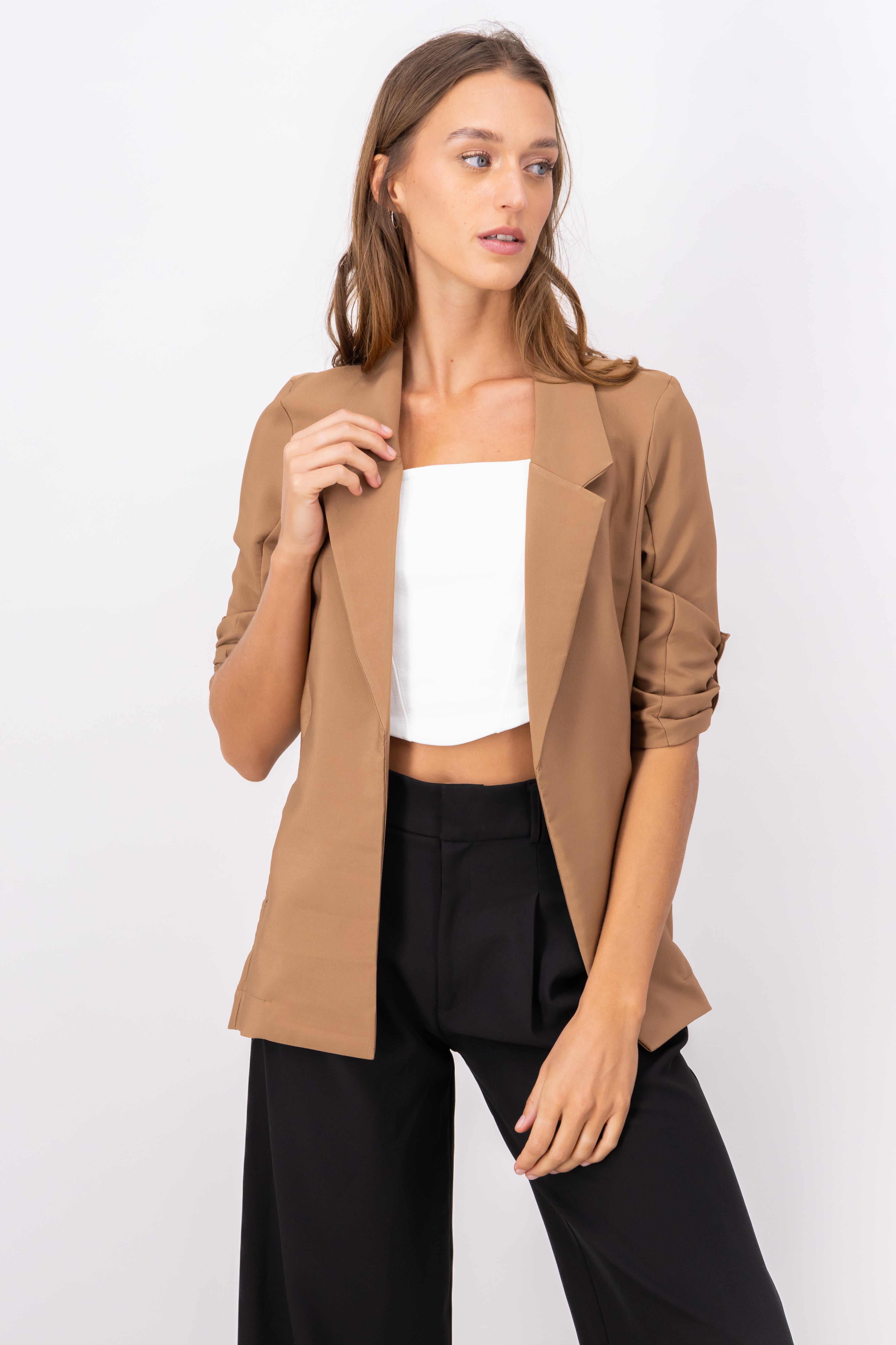 Solid blazer with adjustable sleeves KHAKI