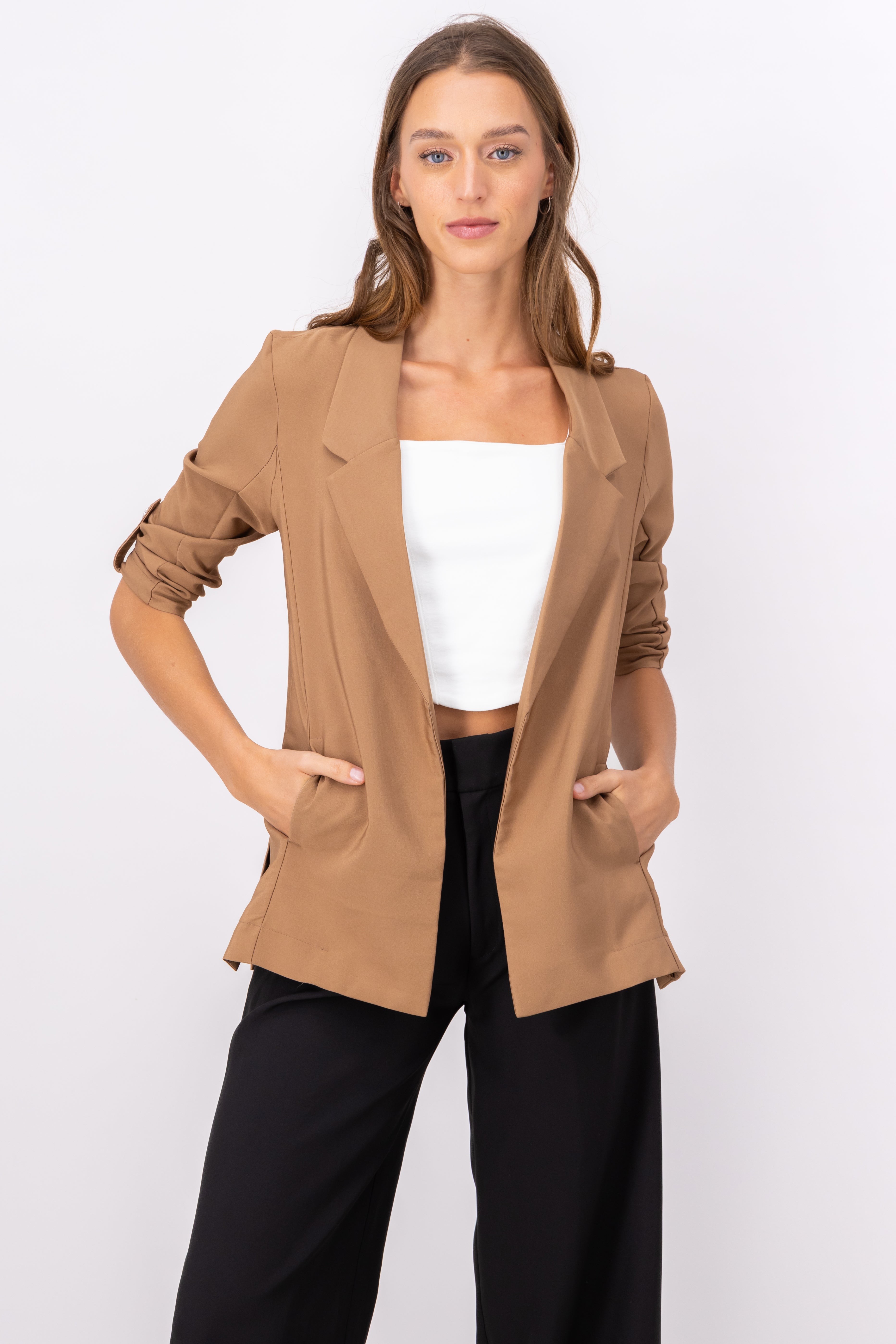 Solid blazer with adjustable sleeves KHAKI