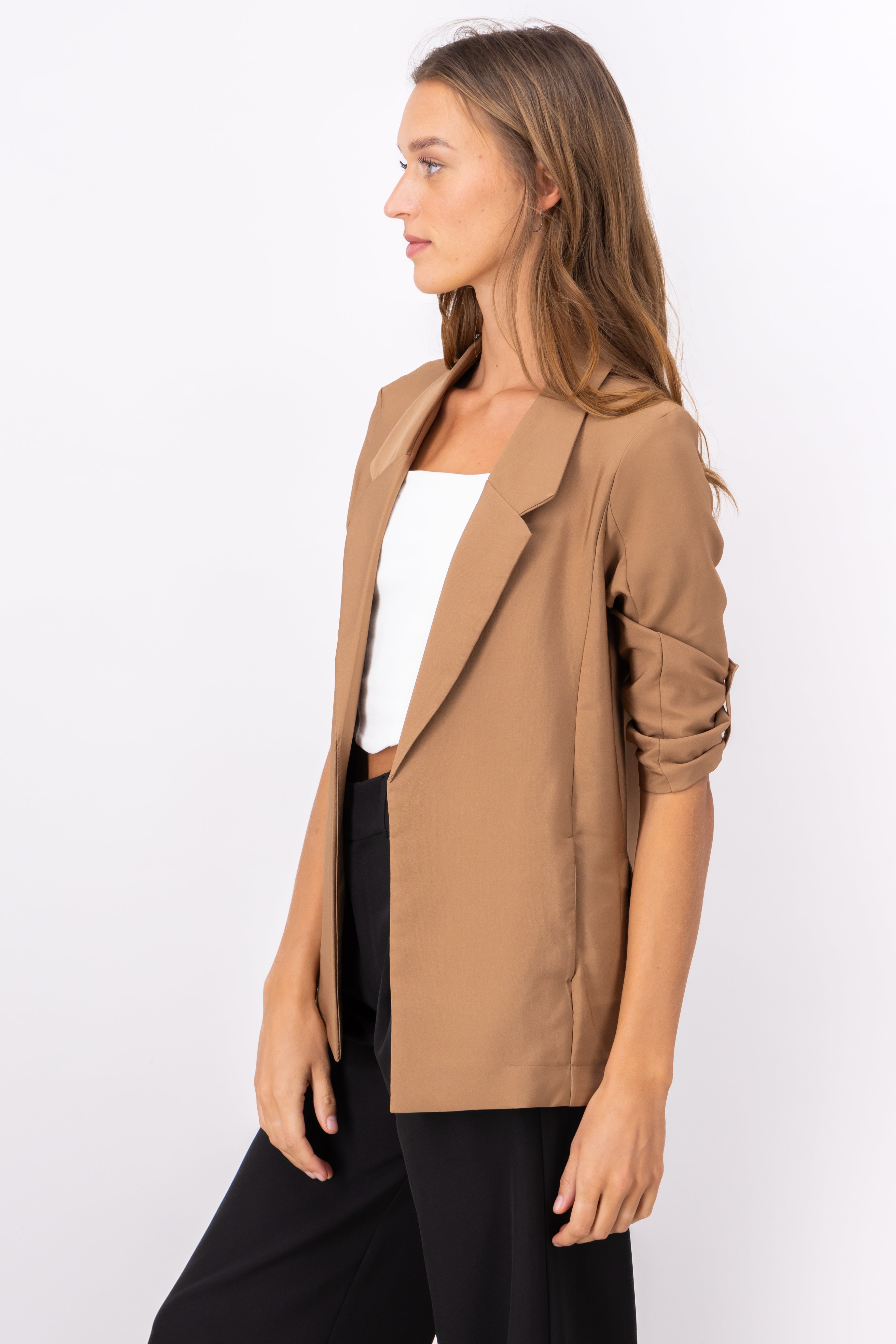 Solid blazer with adjustable sleeves KHAKI