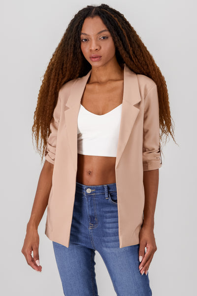 Solid blazer with adjustable sleeves TAN