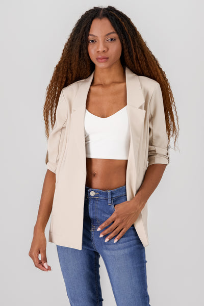 Solid blazer with adjustable sleeves TAN