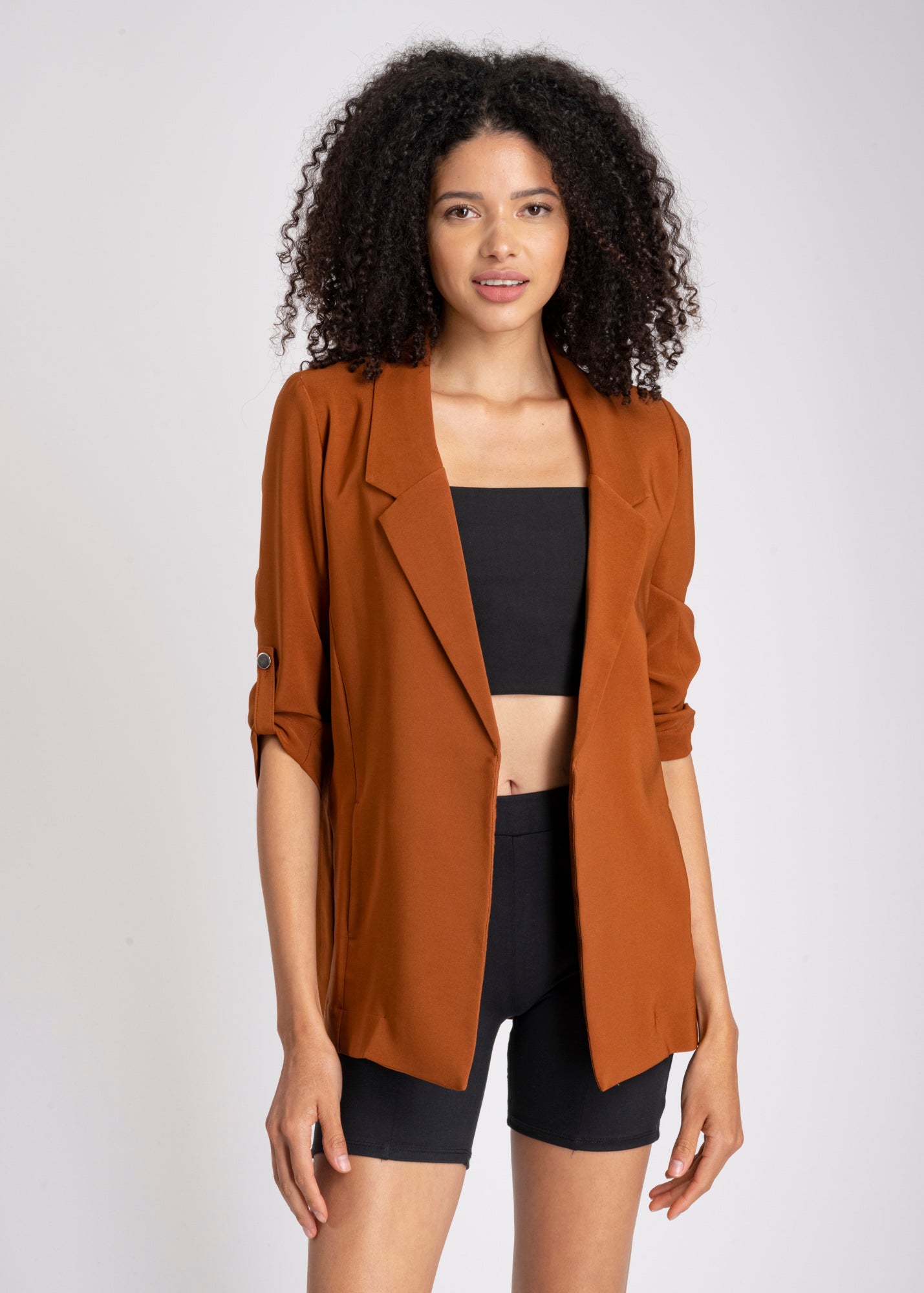 Solid blazer with adjustable sleeves CAMEL