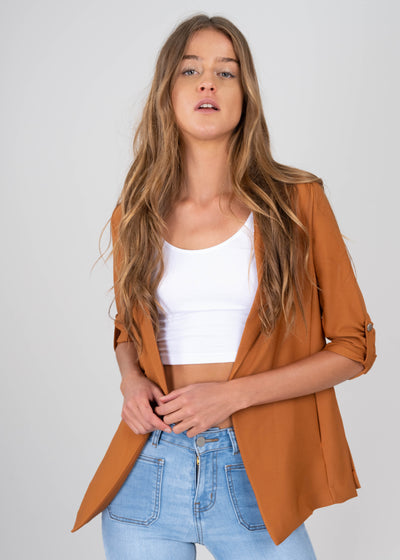 Solid blazer with adjustable sleeves TAN