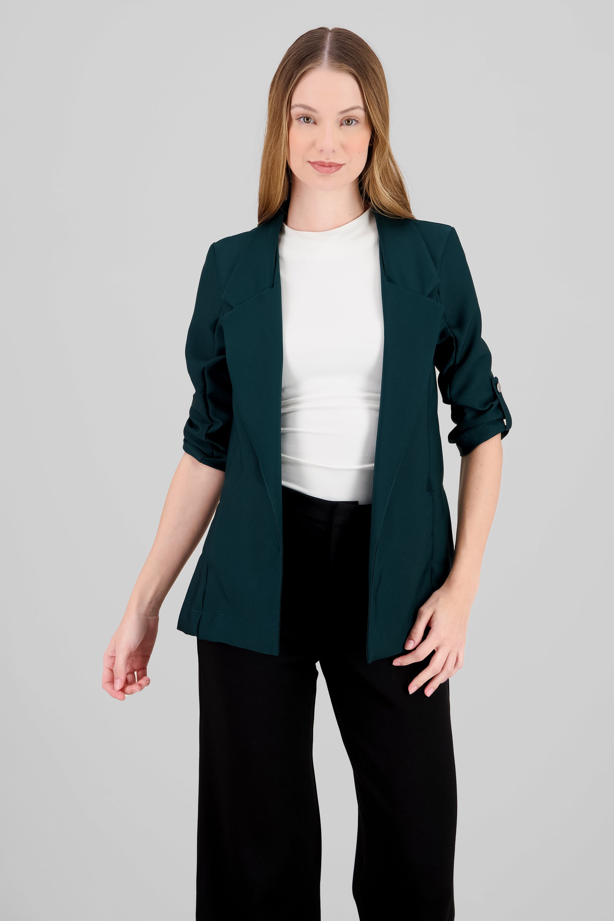 Solid blazer with adjustable sleeves HUNTER GREEN