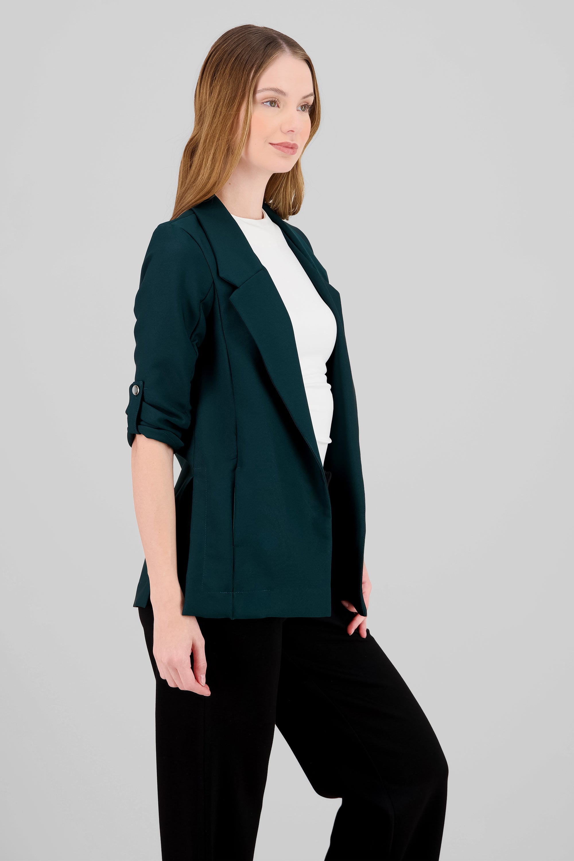 Solid blazer with adjustable sleeves HUNTER GREEN