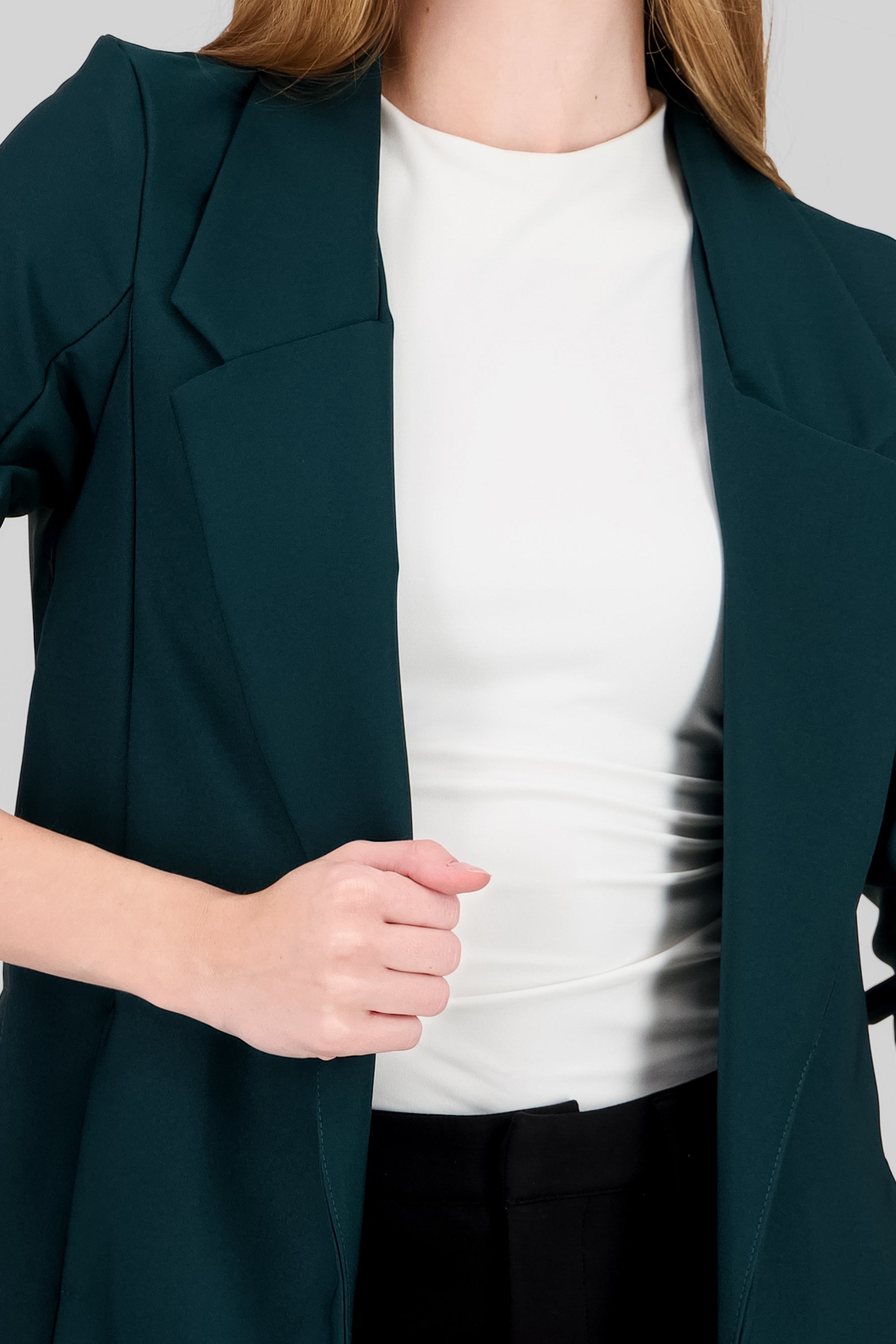 Solid blazer with adjustable sleeves HUNTER GREEN