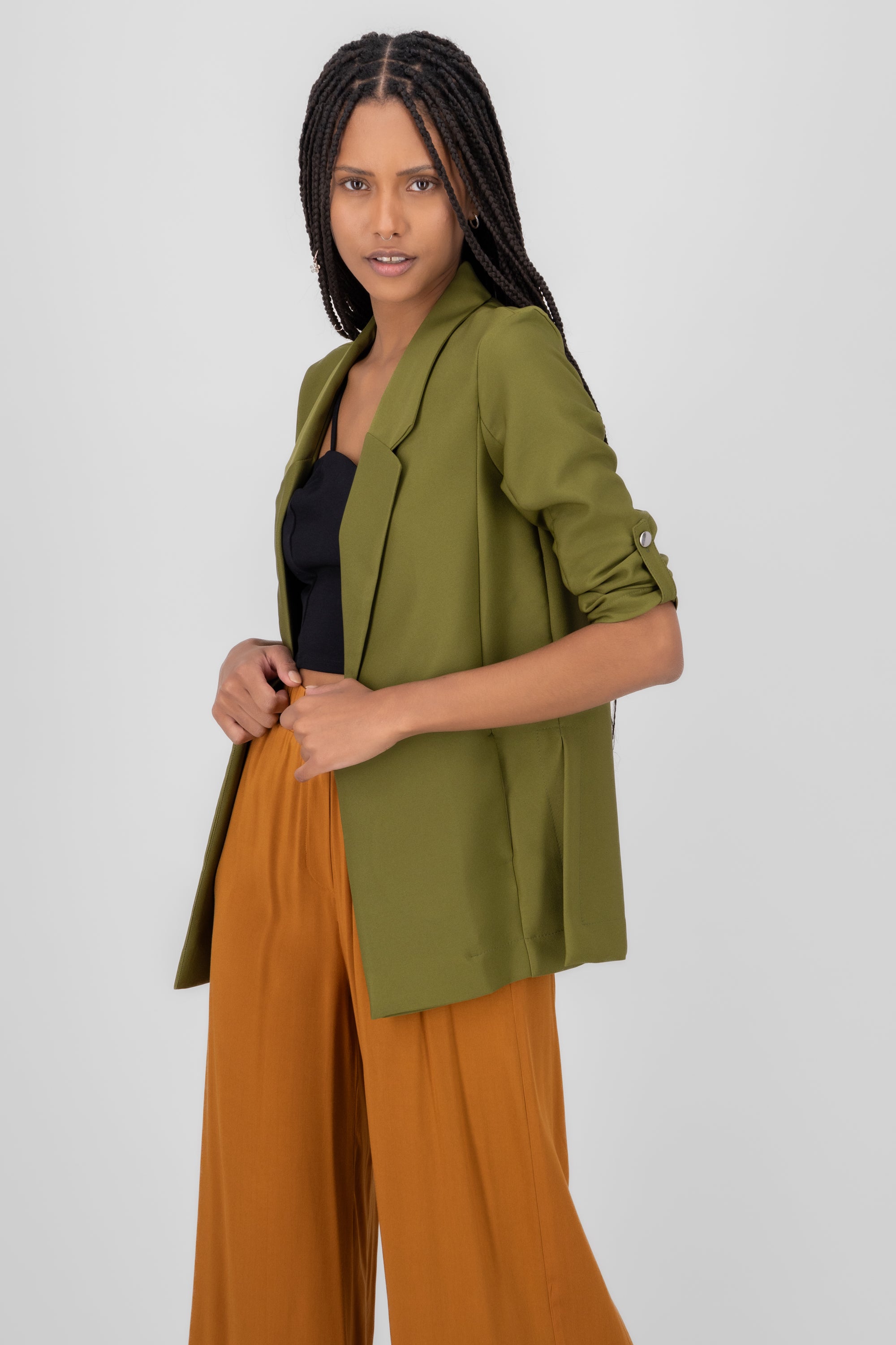 Solid blazer with adjustable sleeves DARK GREEN