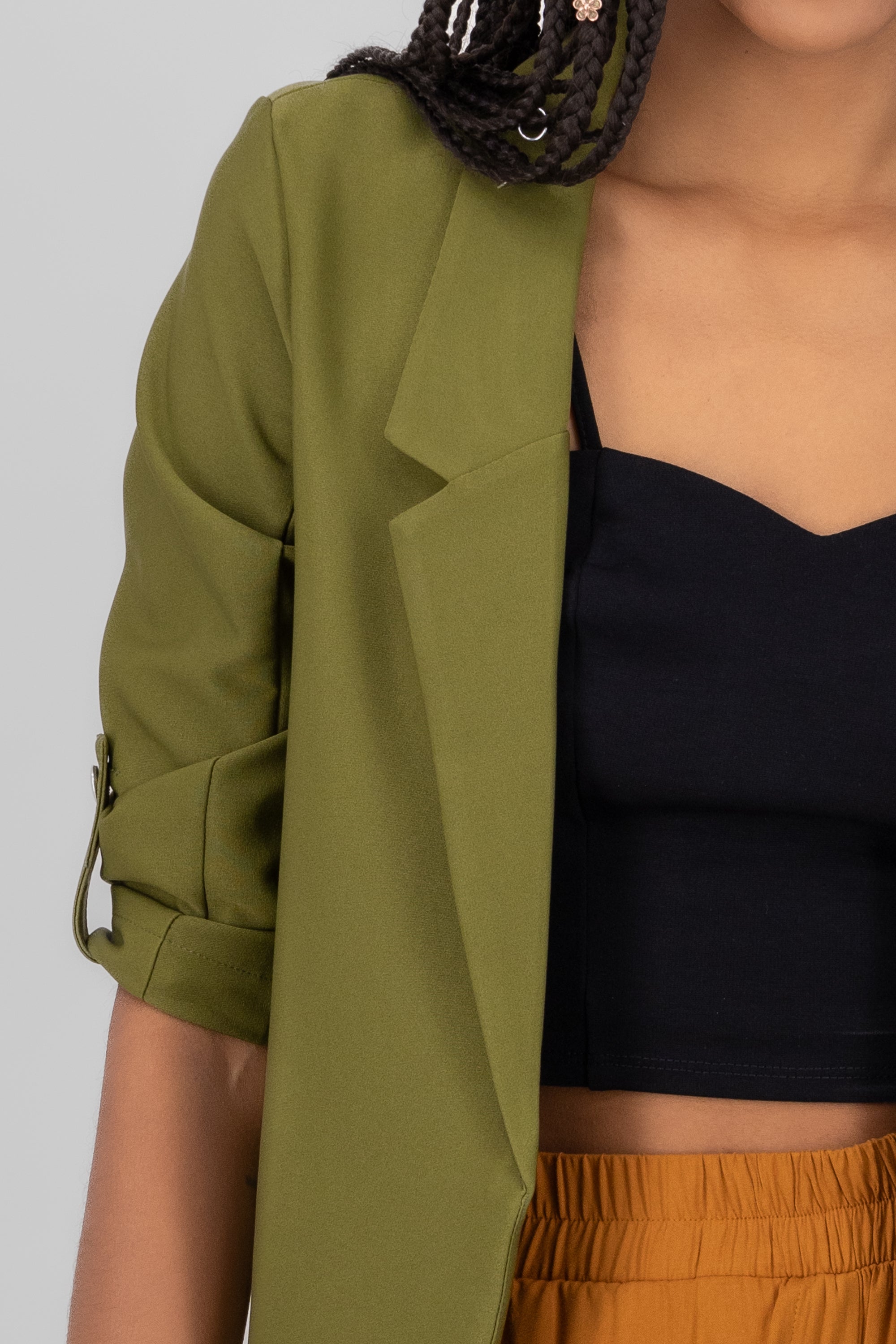 Solid blazer with adjustable sleeves DARK GREEN