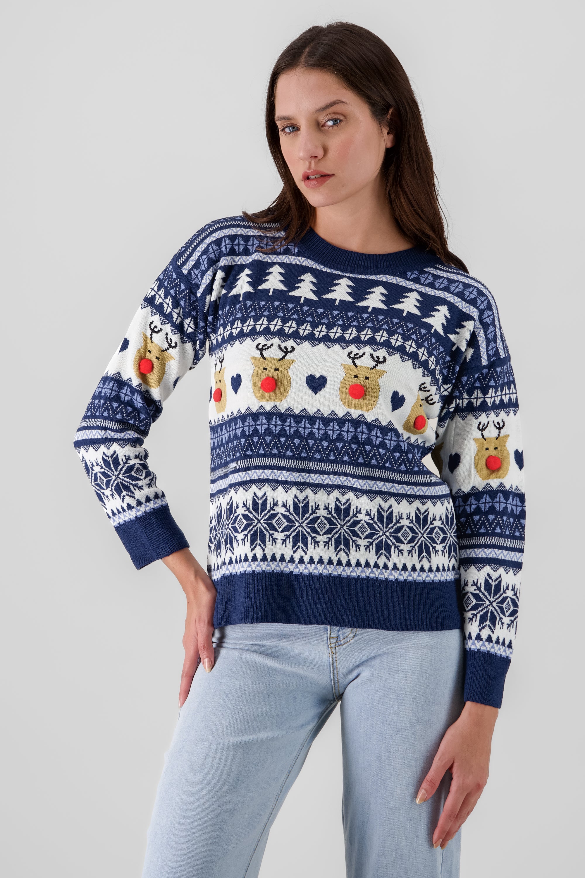 Reindeer nose Christimas sweater NAVY COMBO