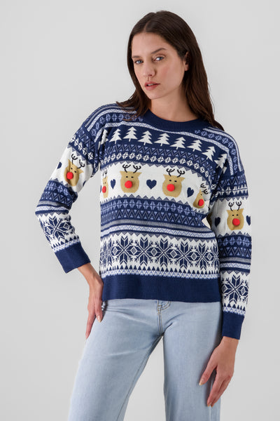 Reindeer nose Christimas sweater RED COMBO