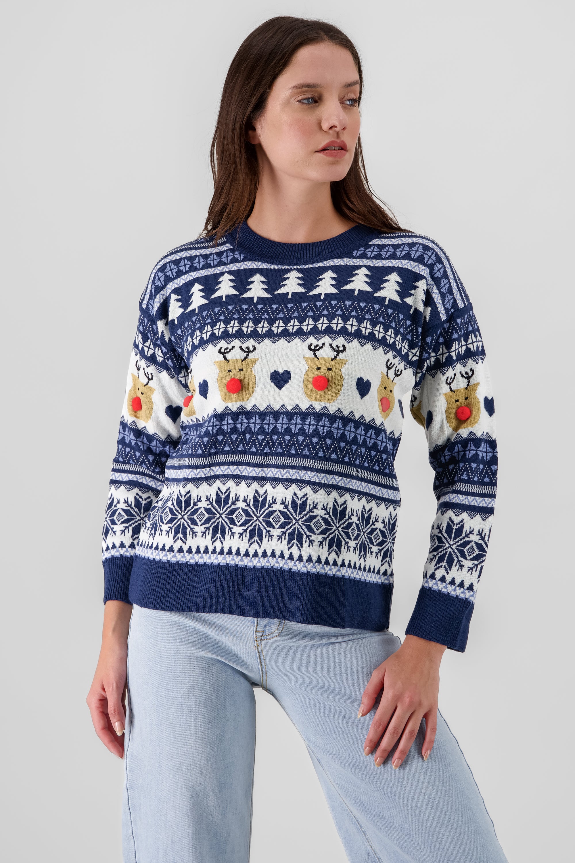 Reindeer nose Christimas sweater NAVY COMBO