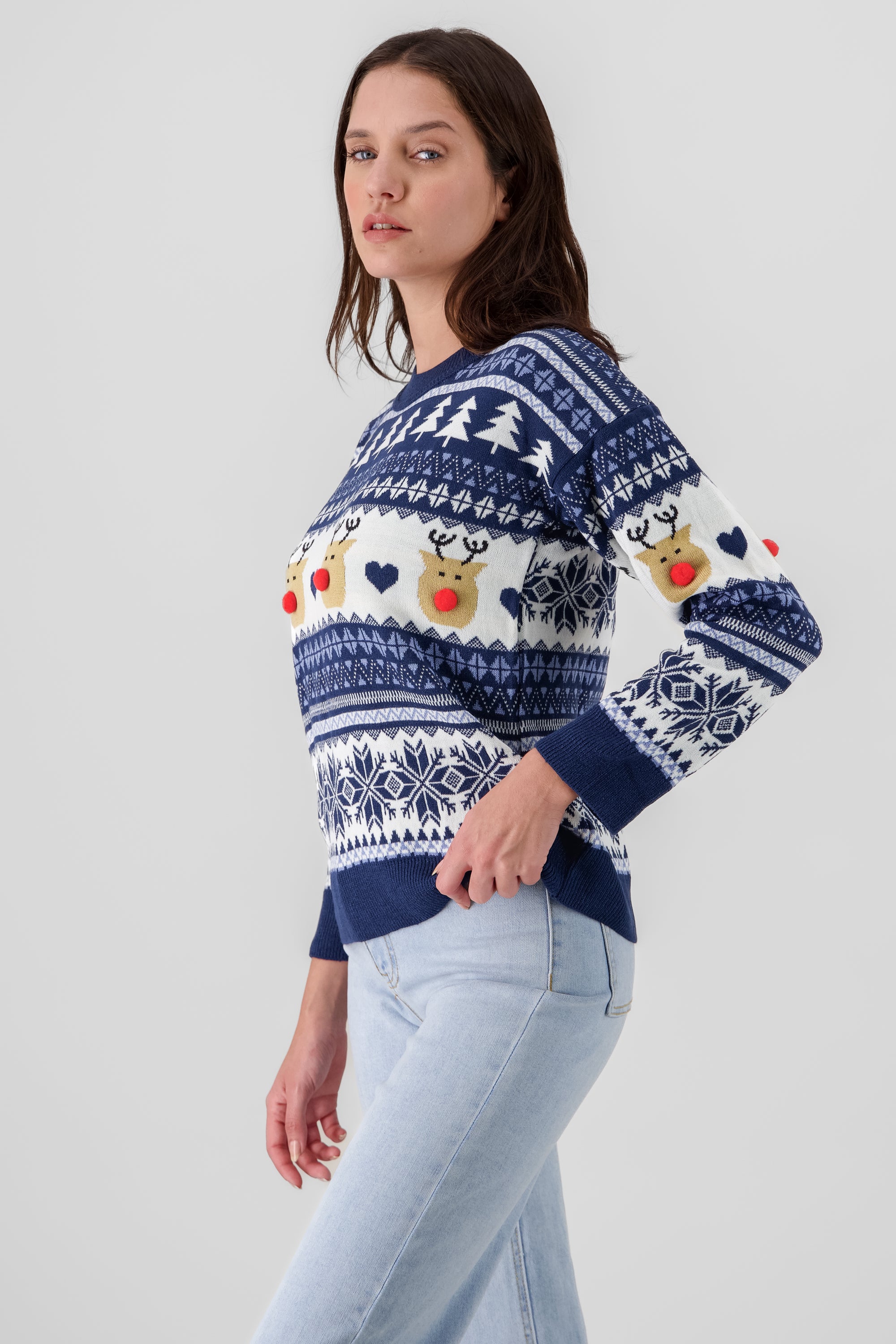 Reindeer nose Christimas sweater NAVY COMBO