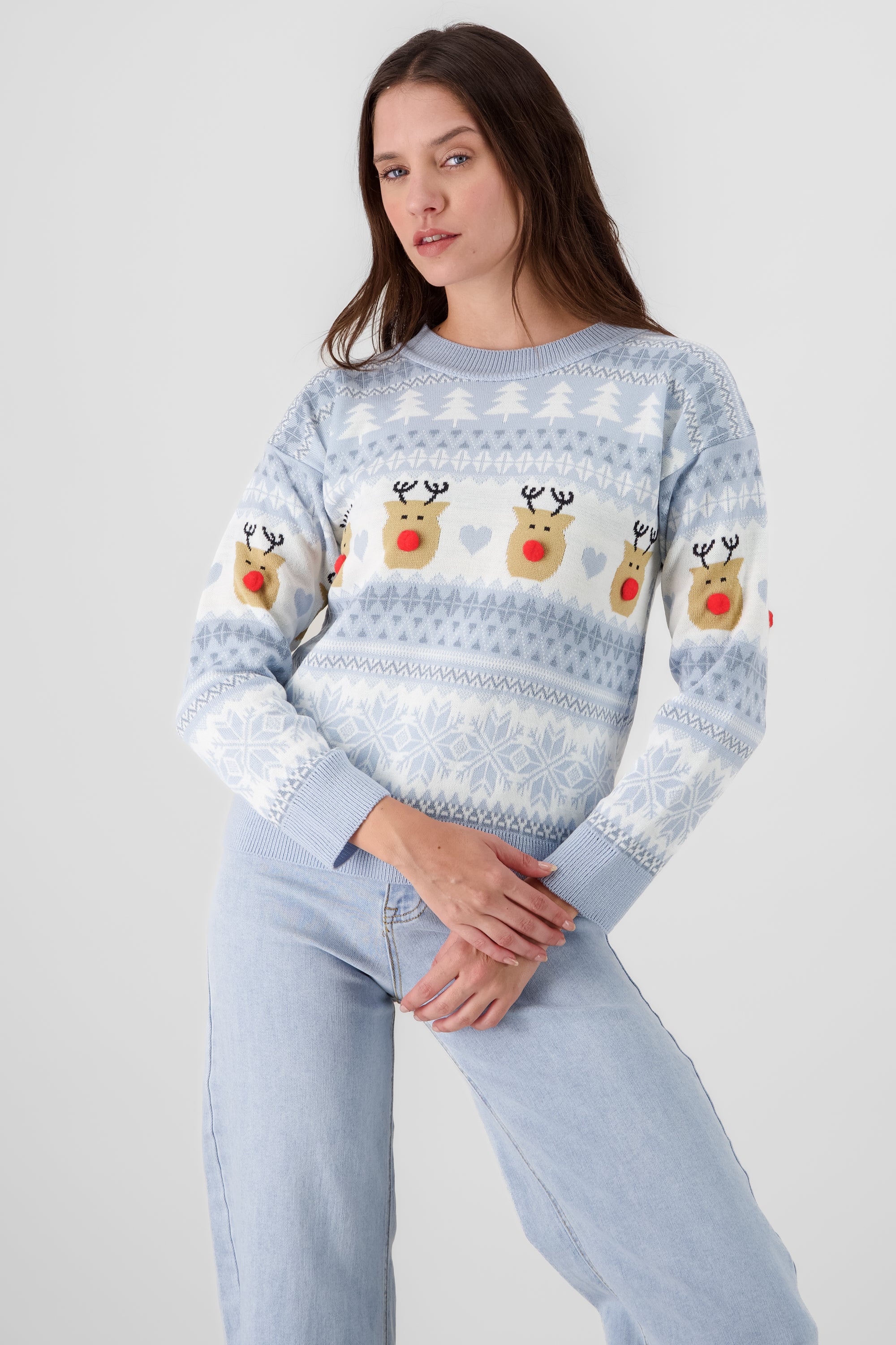 Reindeer nose Christimas sweater BLUE COMBO