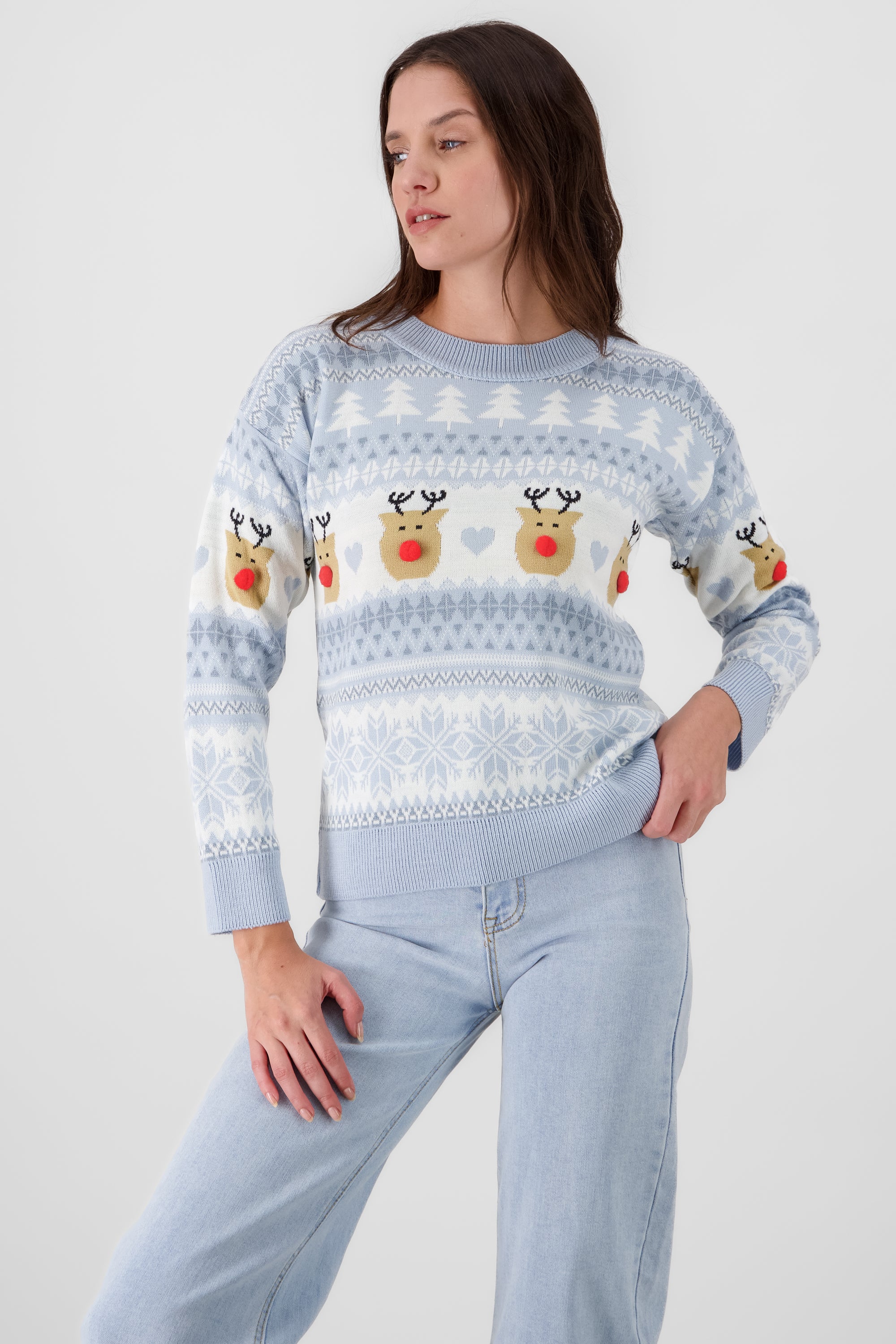 Reindeer nose Christimas sweater BLUE COMBO