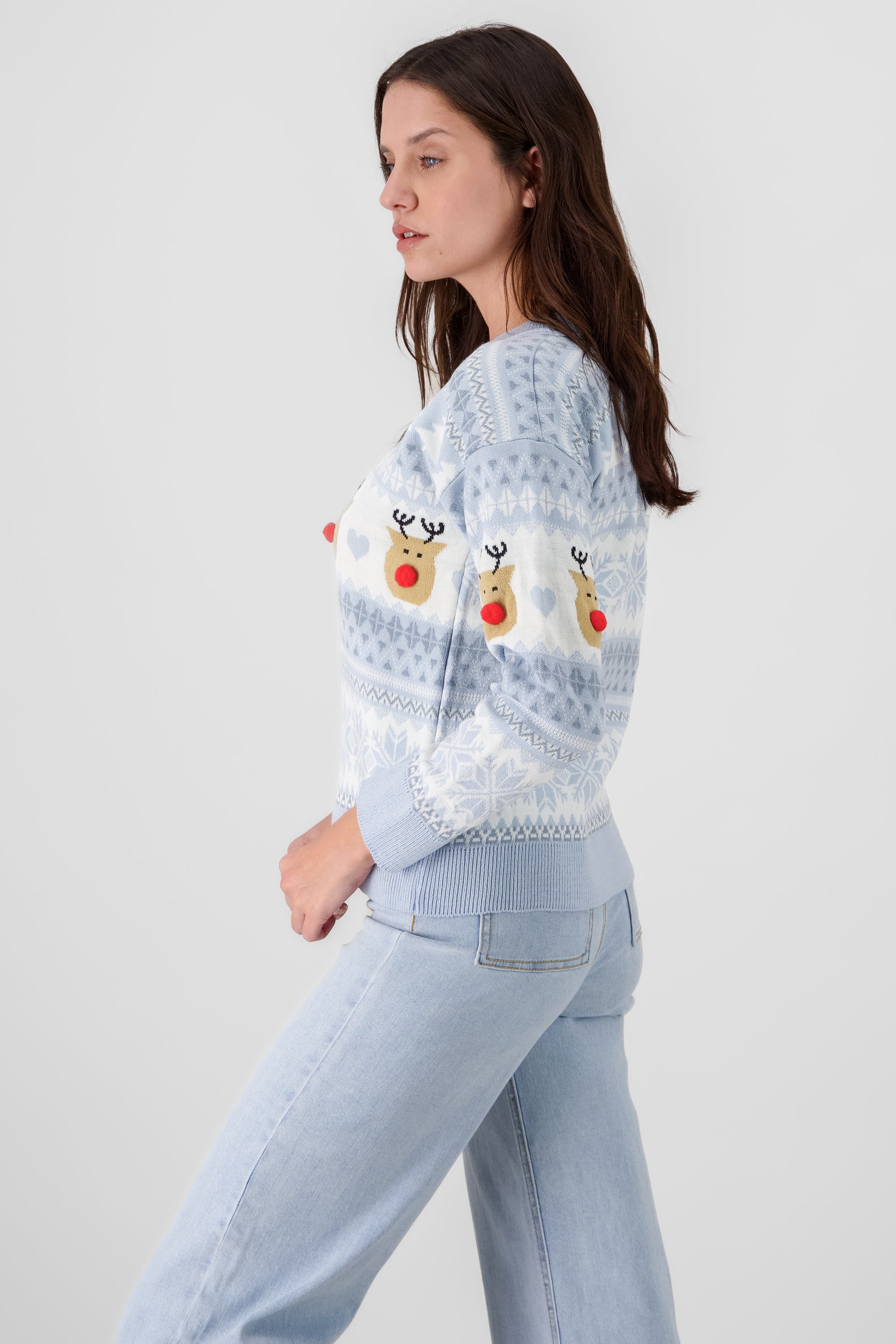 Reindeer nose Christimas sweater BLUE COMBO