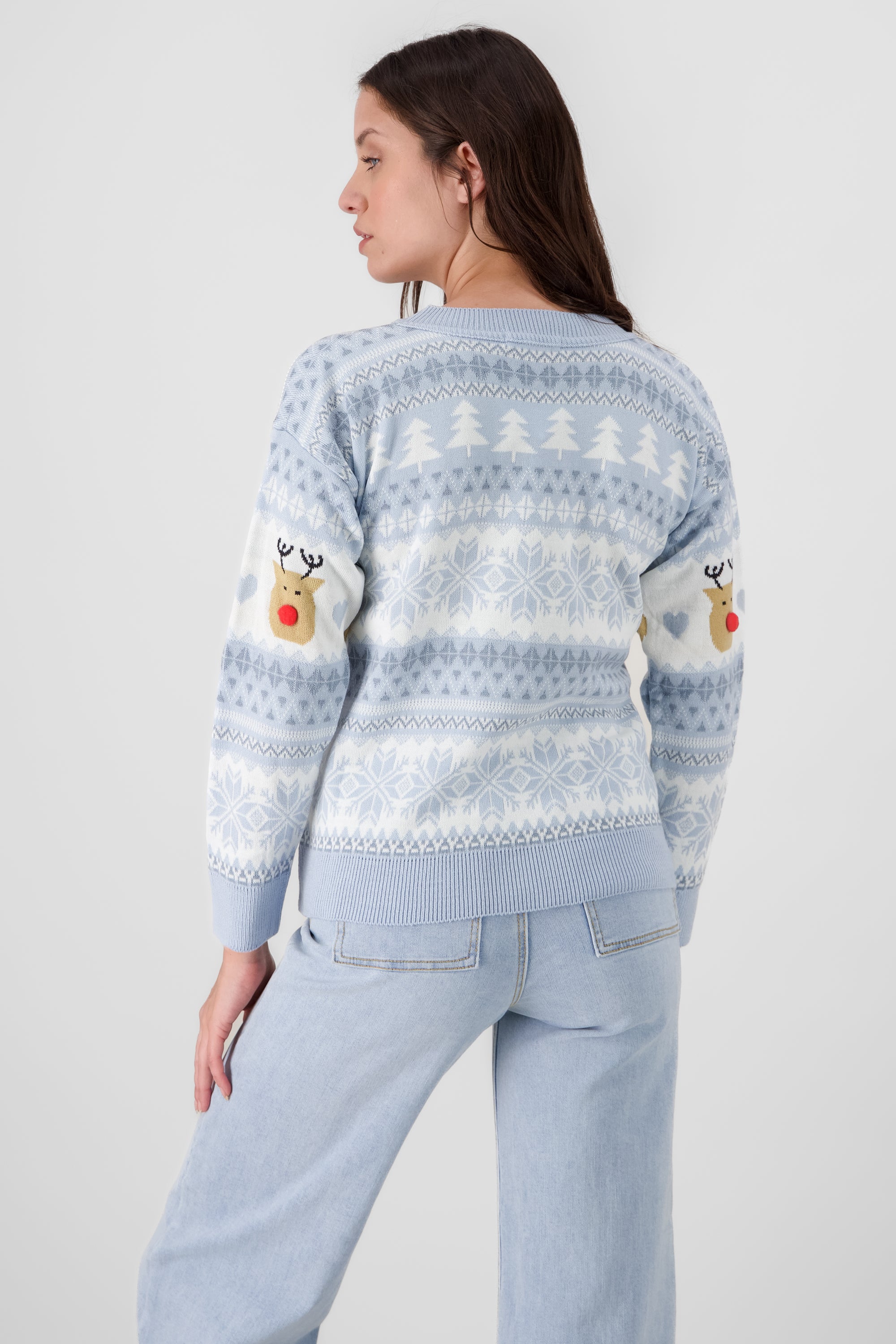 Reindeer nose Christimas sweater BLUE COMBO